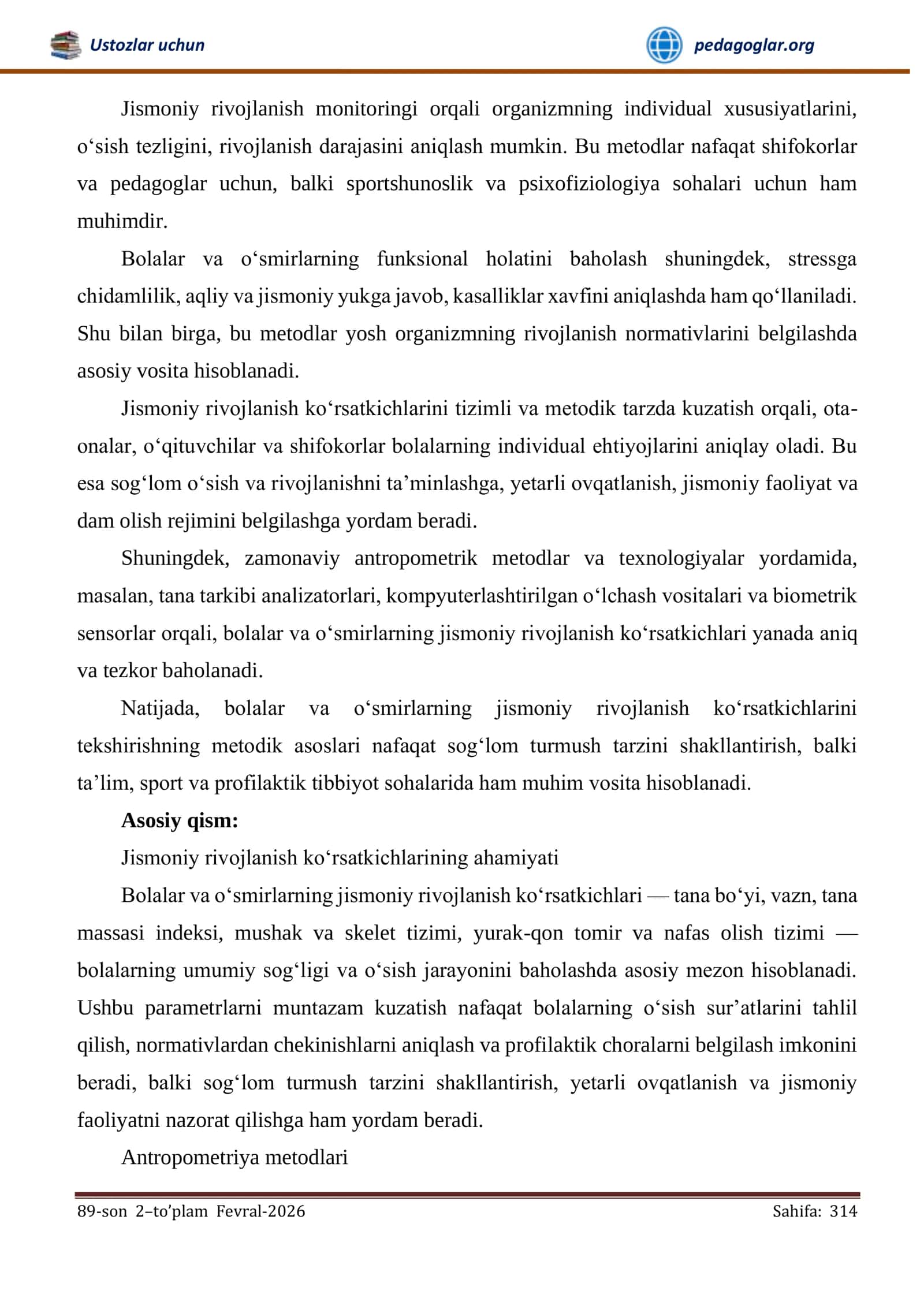 BOLALAR VA O‘SMIRLARNING JISMONIY RIVOJLANISH KO‘RSATKICHLARINI TEKSHIRISHNING METODIK ASOSLARI 3