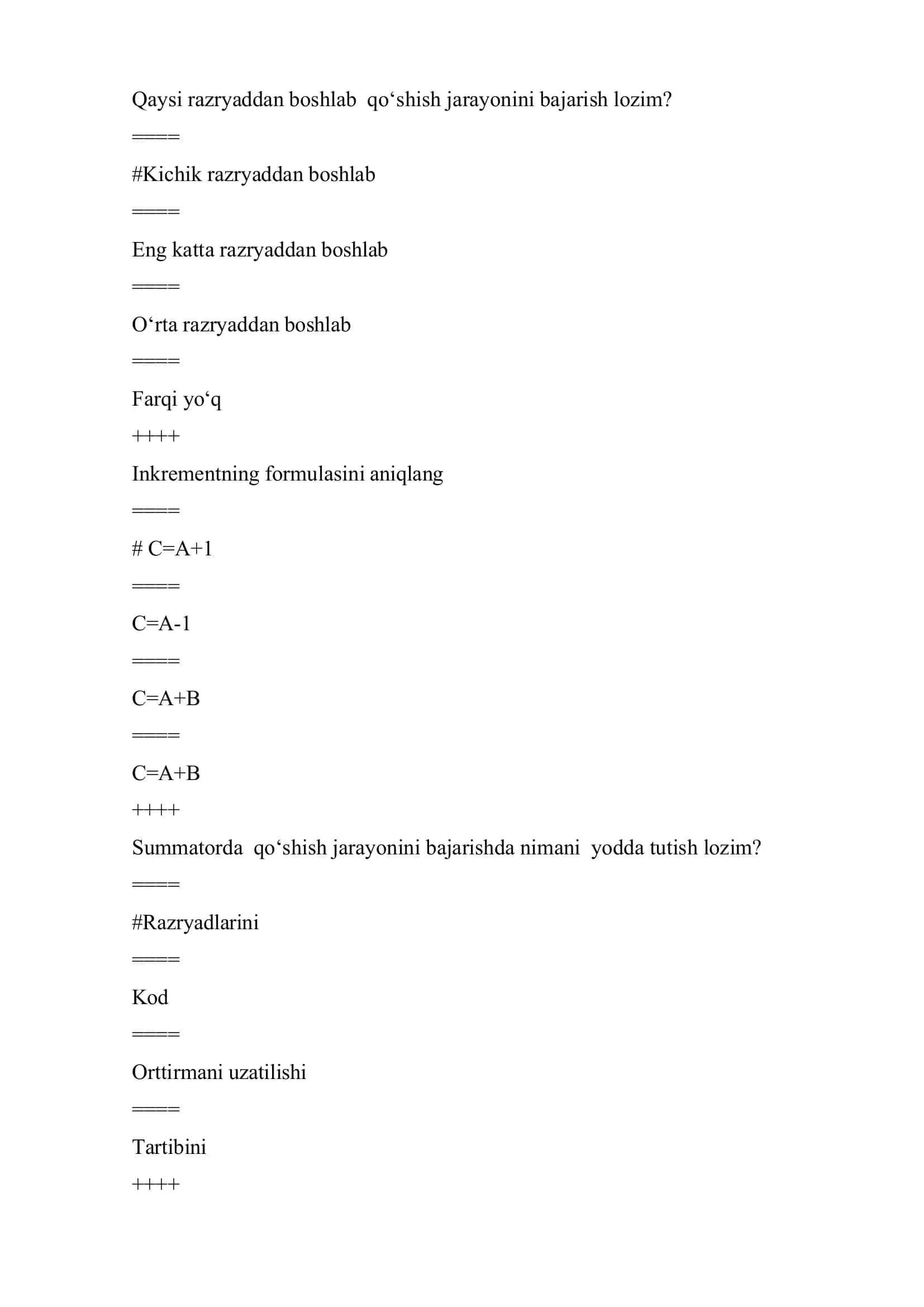 Mikroprotsessor va assambler test savollari javoblari 3
