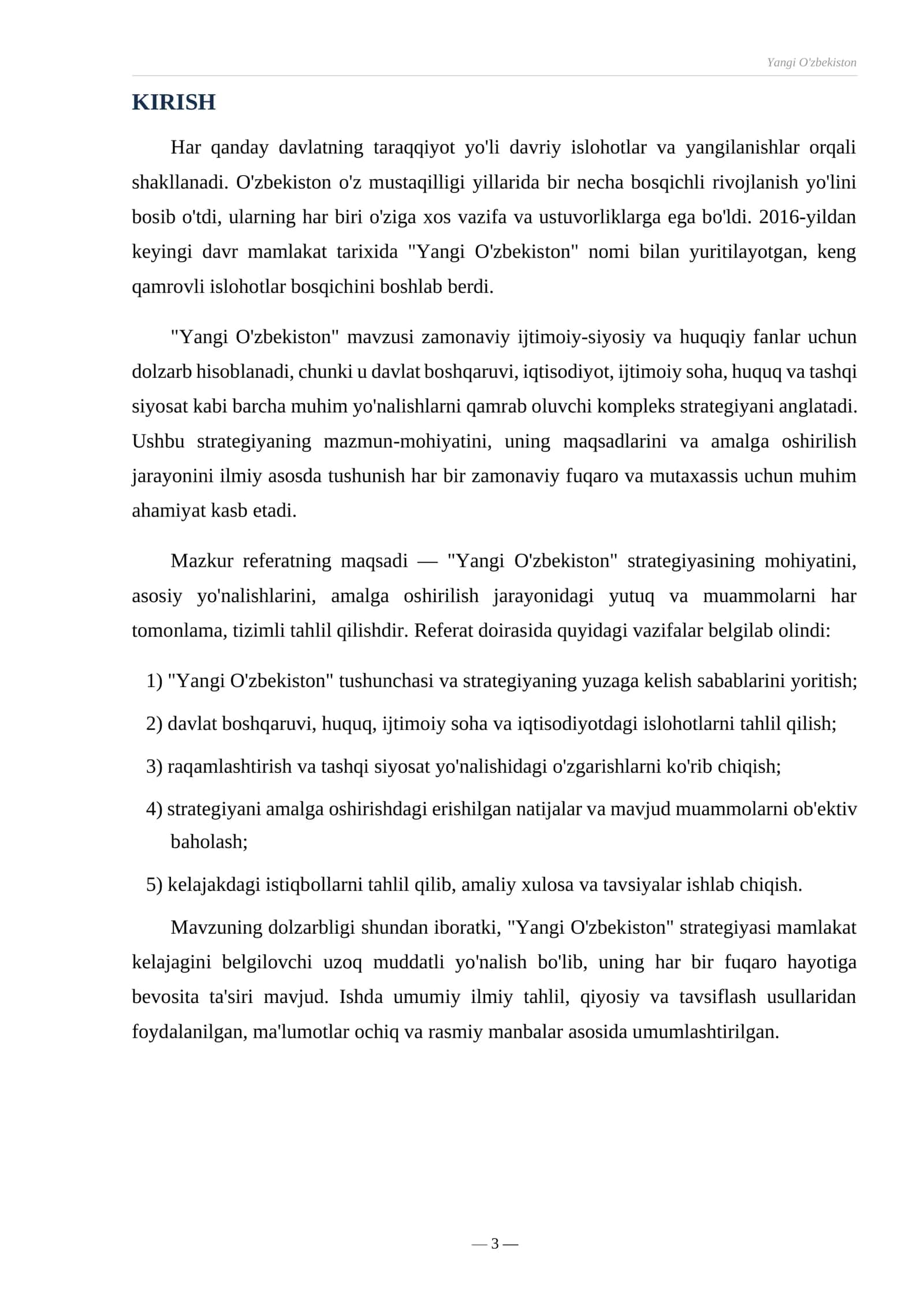 REFERAT
MAVZU
YANGI O'ZBEKISTON 3