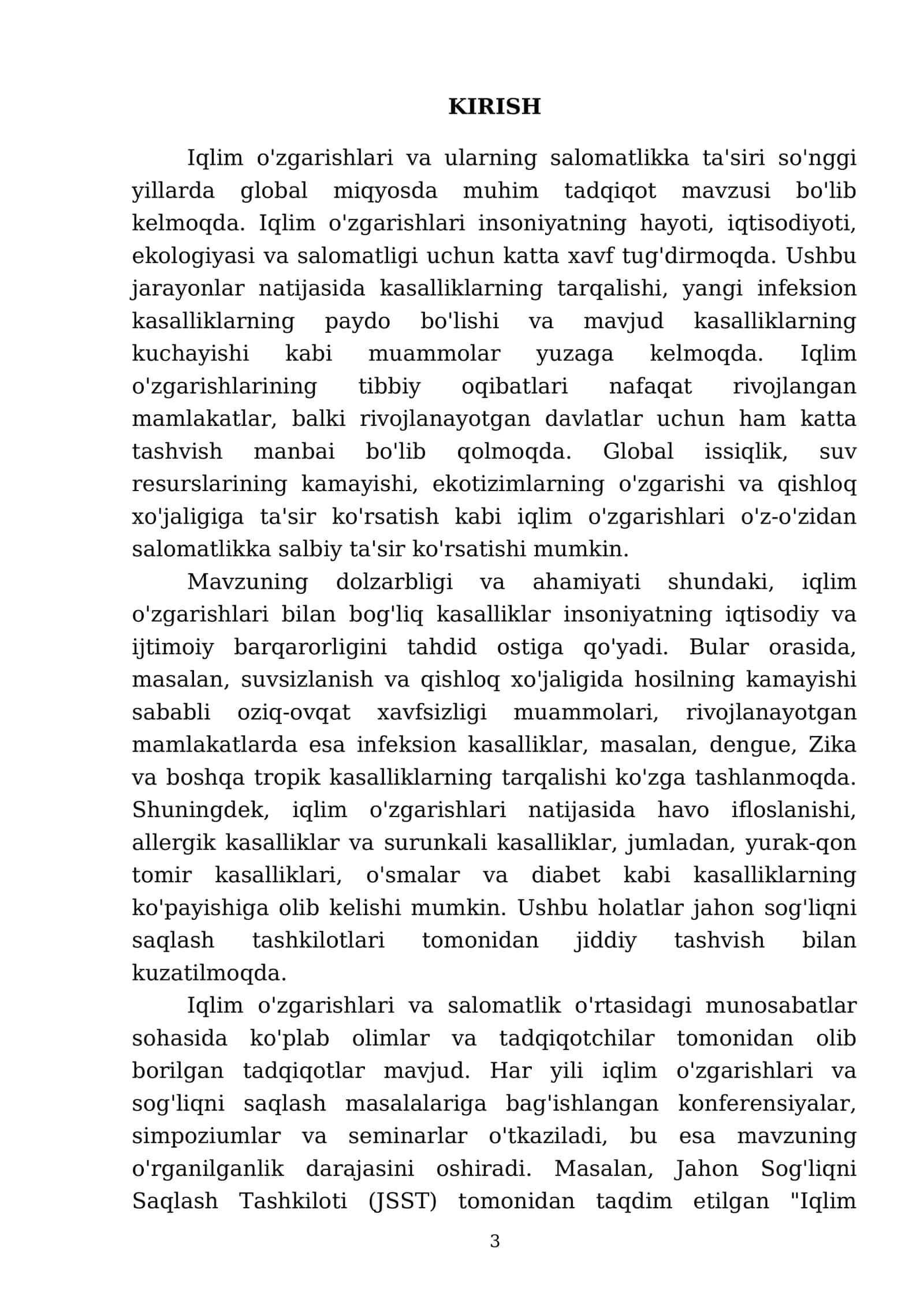 Kasalliklarni global tashvishi. Iqlim o'zgarishlarining tibbiy oqibatiari 3