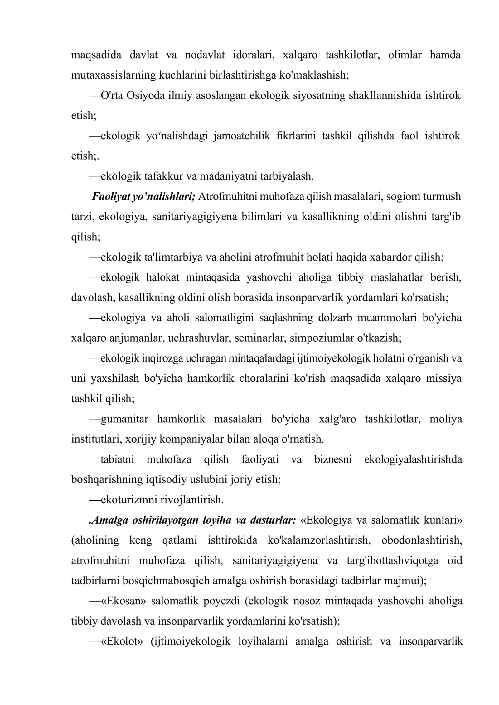O'zbekistonda «bioekosan» va «ekosan» jamg'armalari faoliyati 3