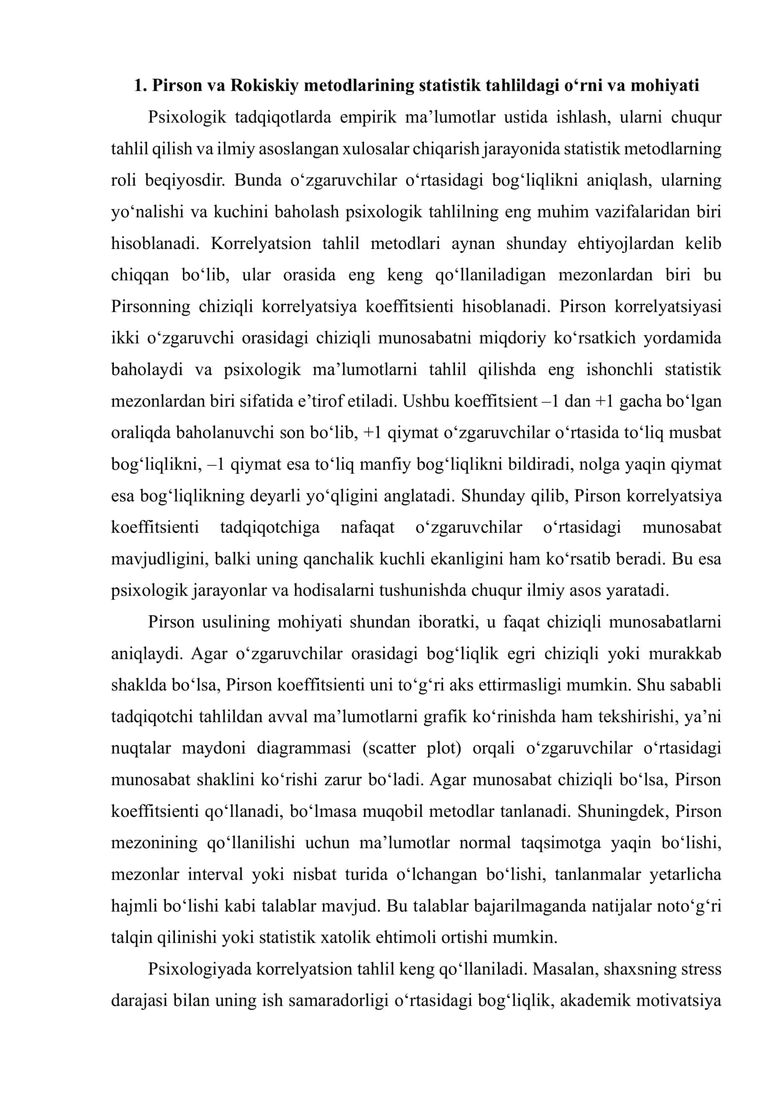 PIRSON VA ROKISKIY METODLARI. GRAFIK USULDA TAHLIL 3