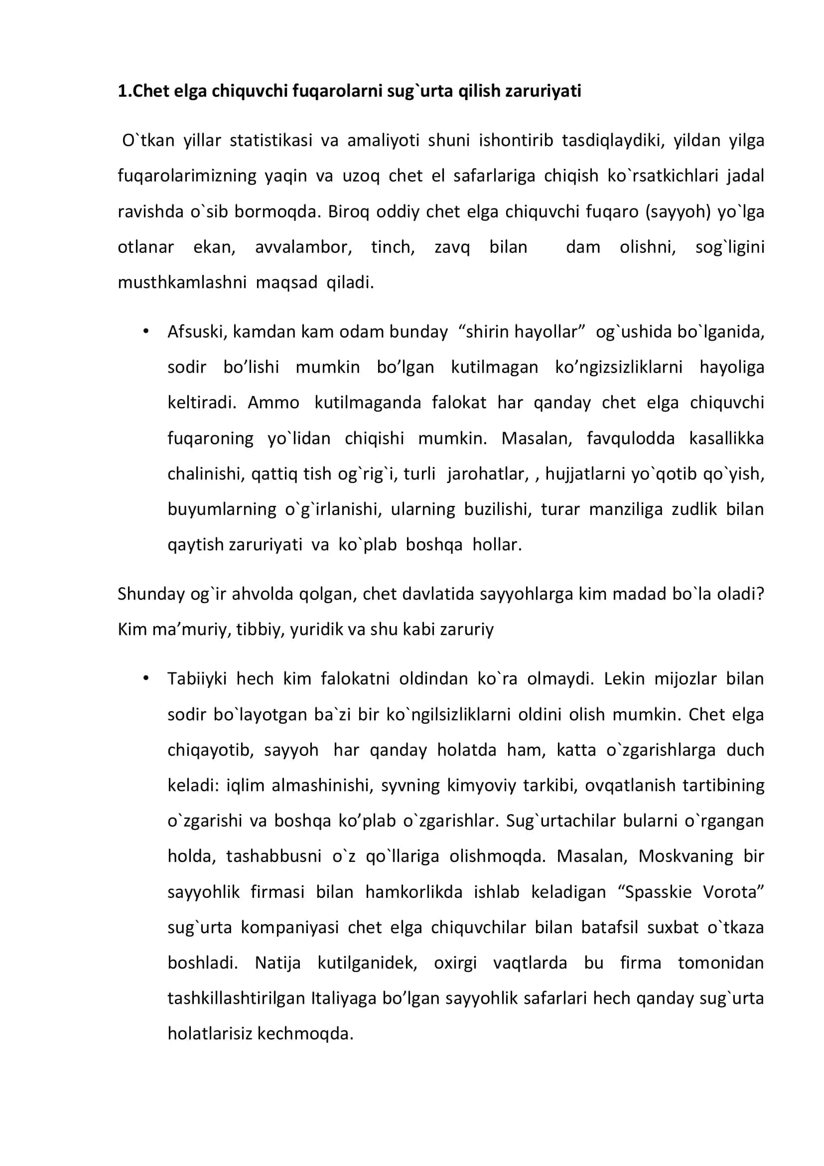 Fuqarolarning chet elga chiqish oldidan sug`urtalanishi 3