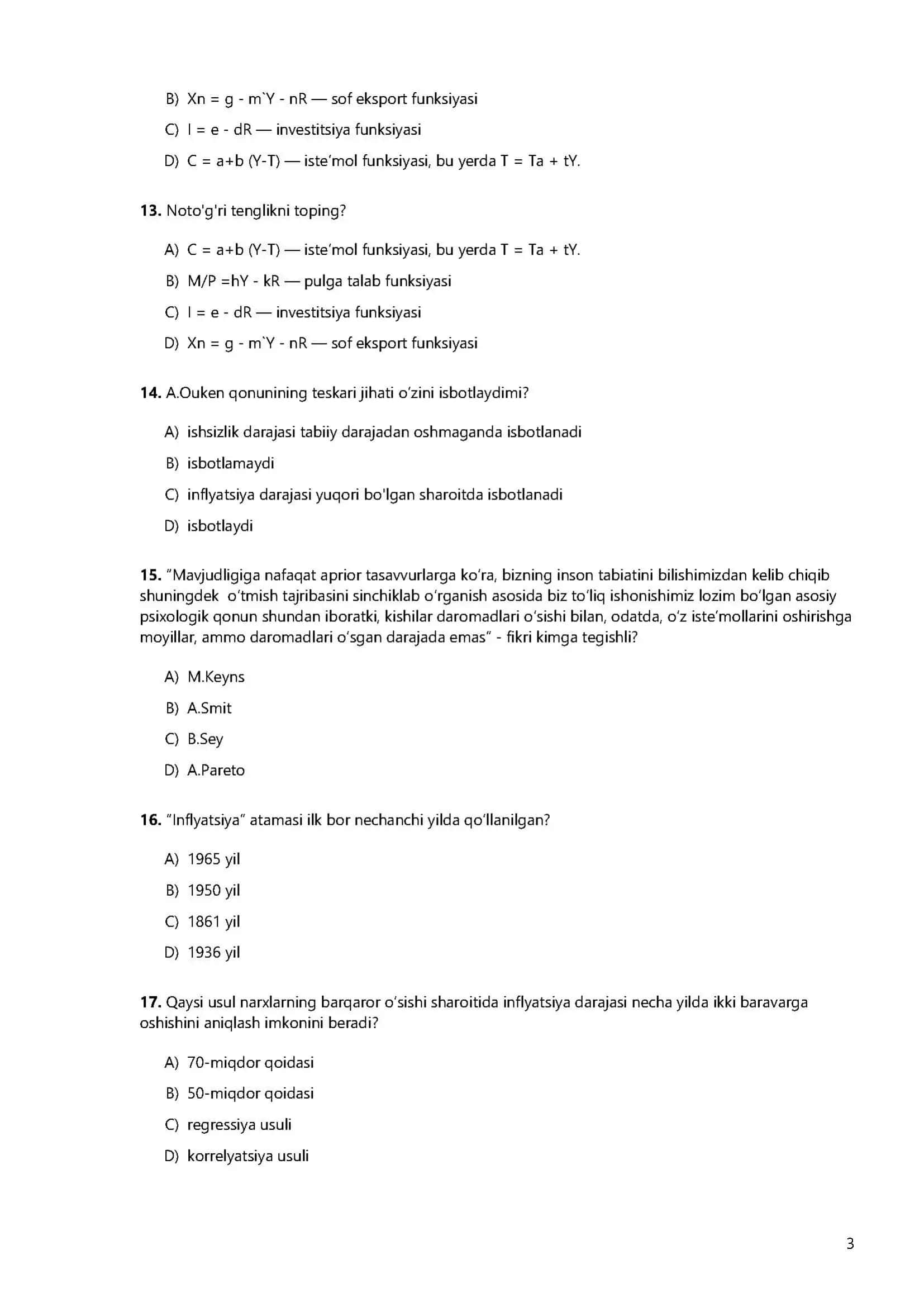 Makroiqtisodiyot fanidan yakuniy nazorat test savollari 3