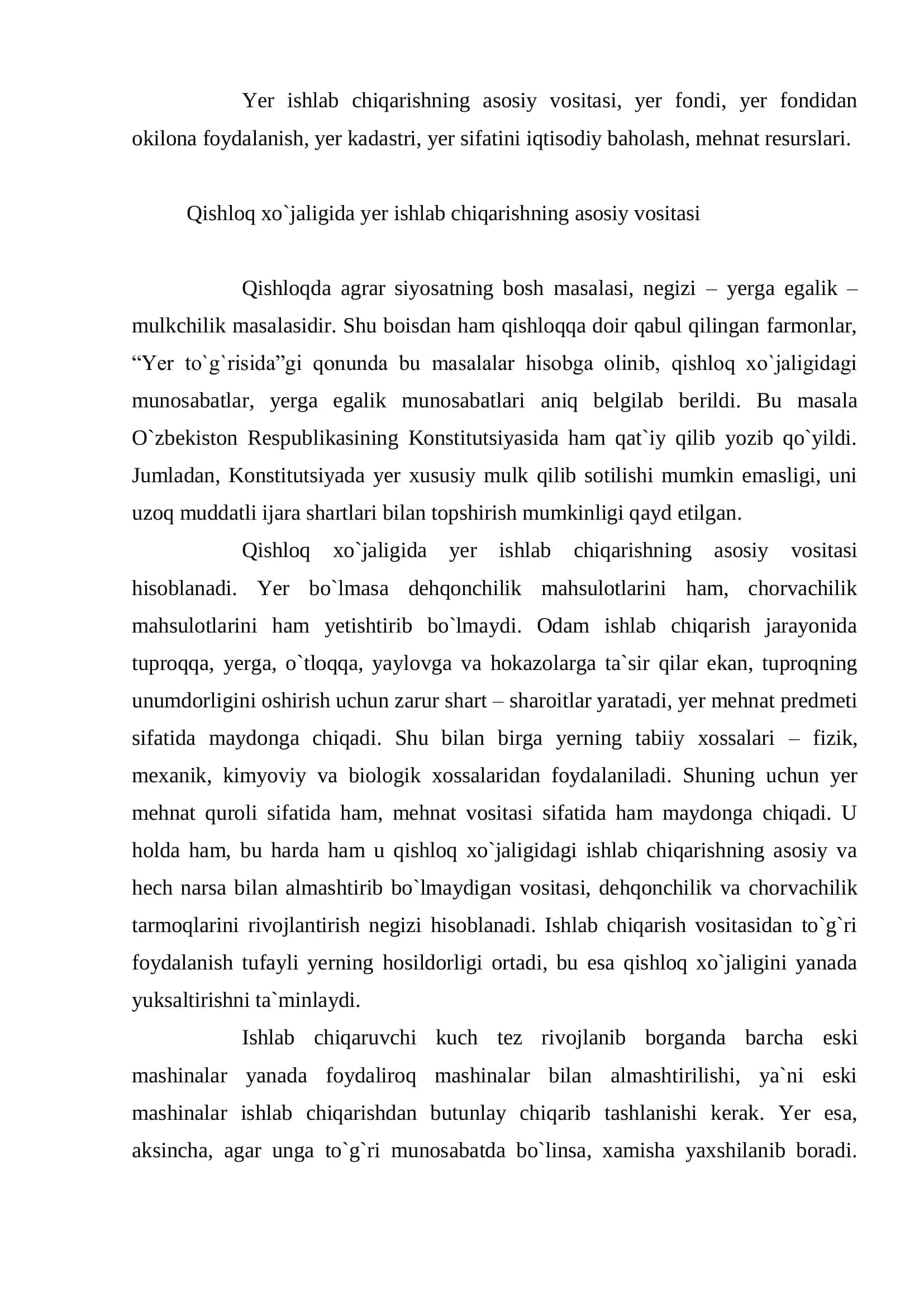 Qishloq xo`jaligida yer, yer fondi va mehnat resurslaridan foydalanish 3