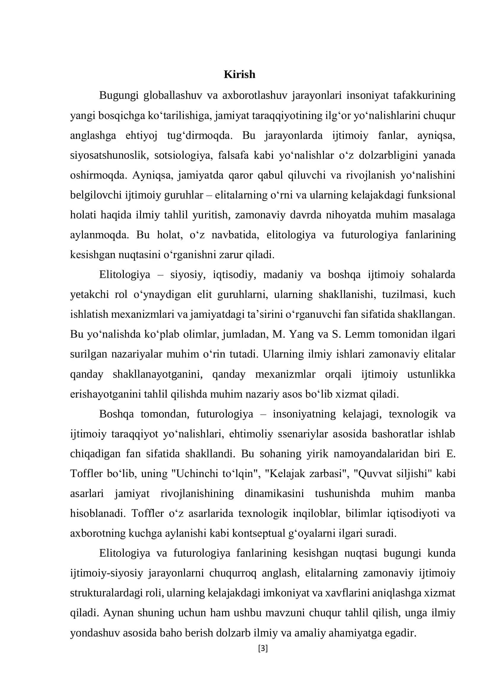 ELITOLOGIYA VA FUTUROLOGIYA ( M.YANG, S.LEMM, E.TOFFLER NAZARIYALARI) 3