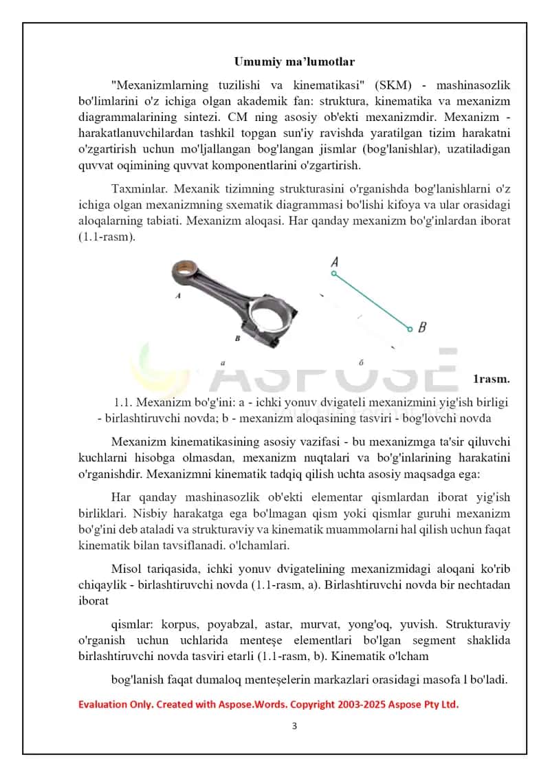 Yassi bog'lanish mexanizmlarining kinematik tahlili (grafik usul) 3