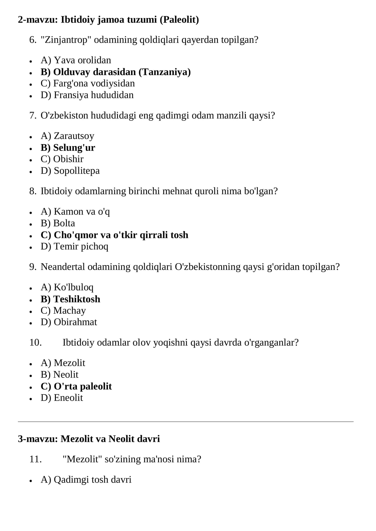 6-SINF QADIMGI DUNYO TARIXI MAVZULASHTIRILGAN TESTLAR JAVOBLARI 2026 YIL 3