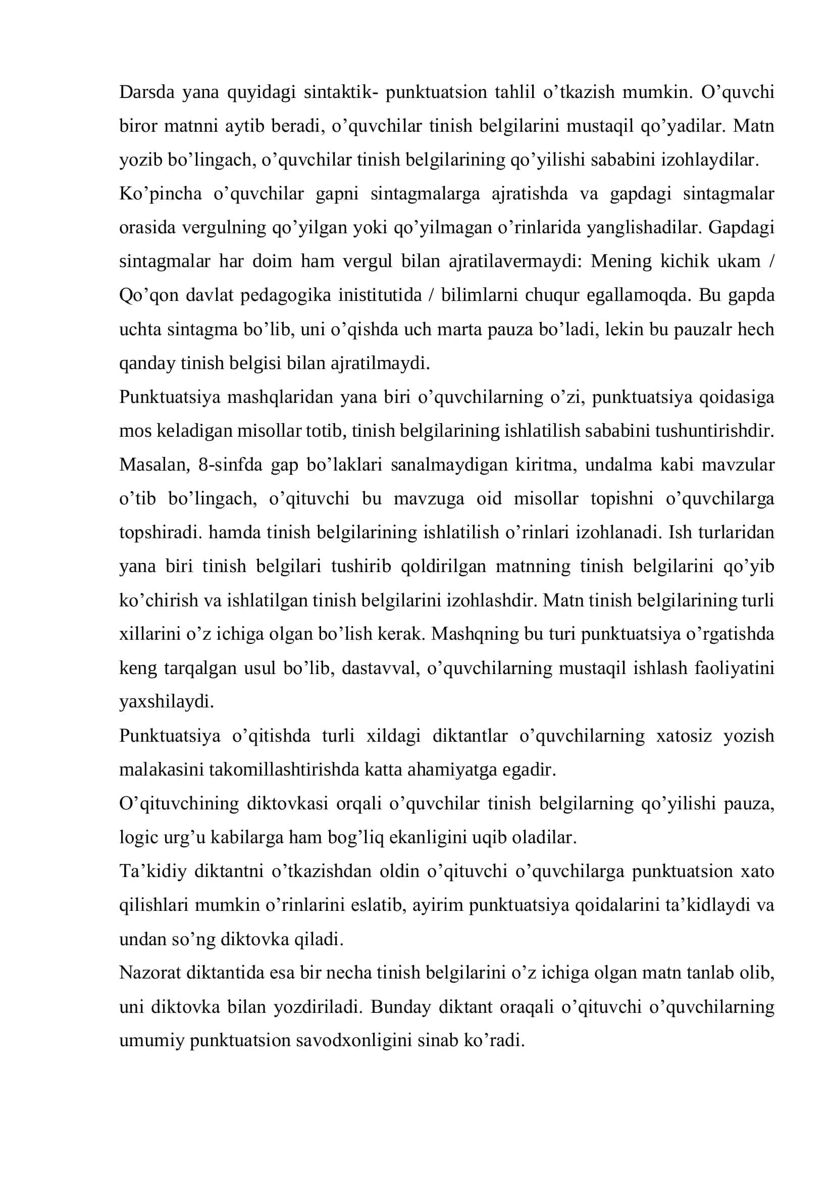 PUNKTUATSION TAHLIL KO’RINISHIDAGI YOZMA ISHLARNI BAJARISH 3