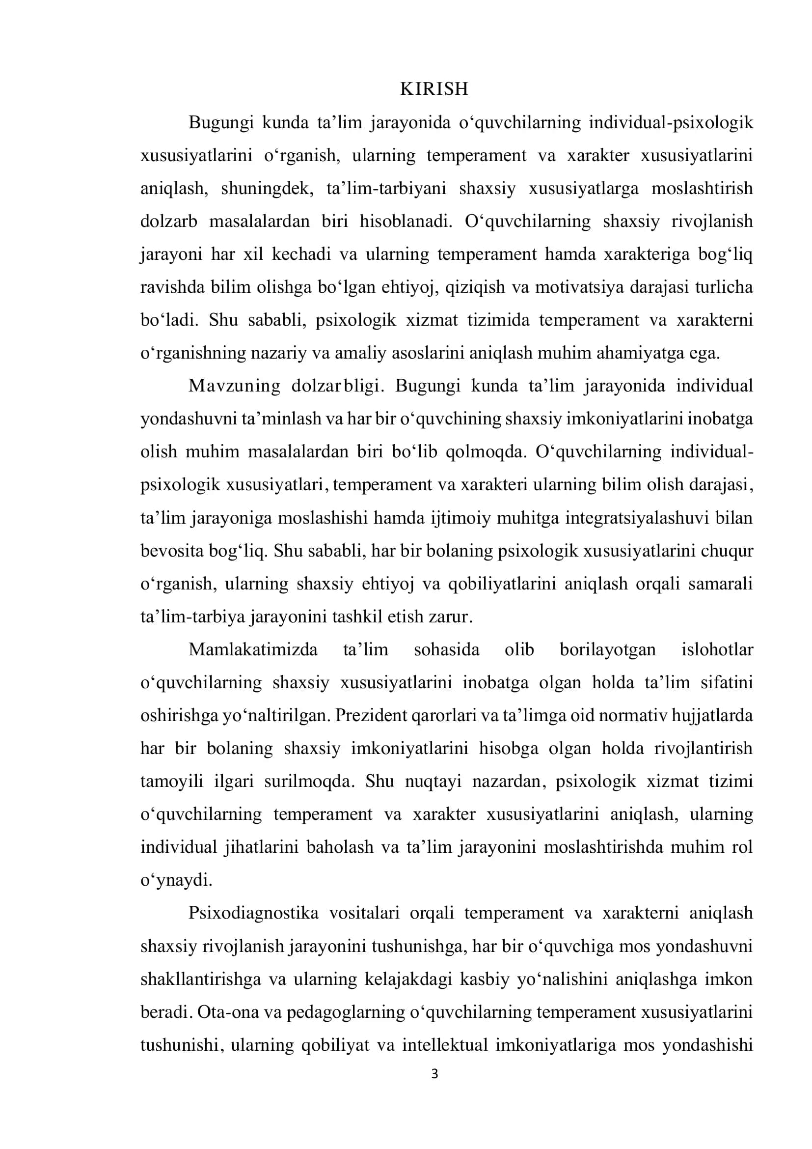 O‘quvchilarning individual-psixologik xususiyatlari 
psixodiagnostikasi: temperament va xarakter 3