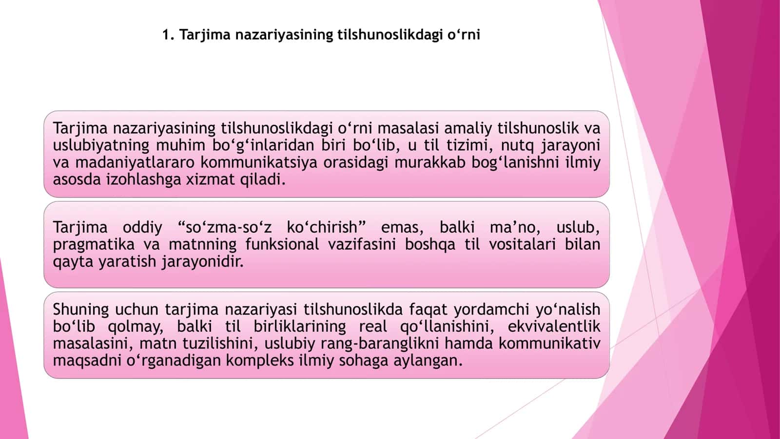 Tarjima -amaliy tilshunoslikning tarmog'i sifatida 3