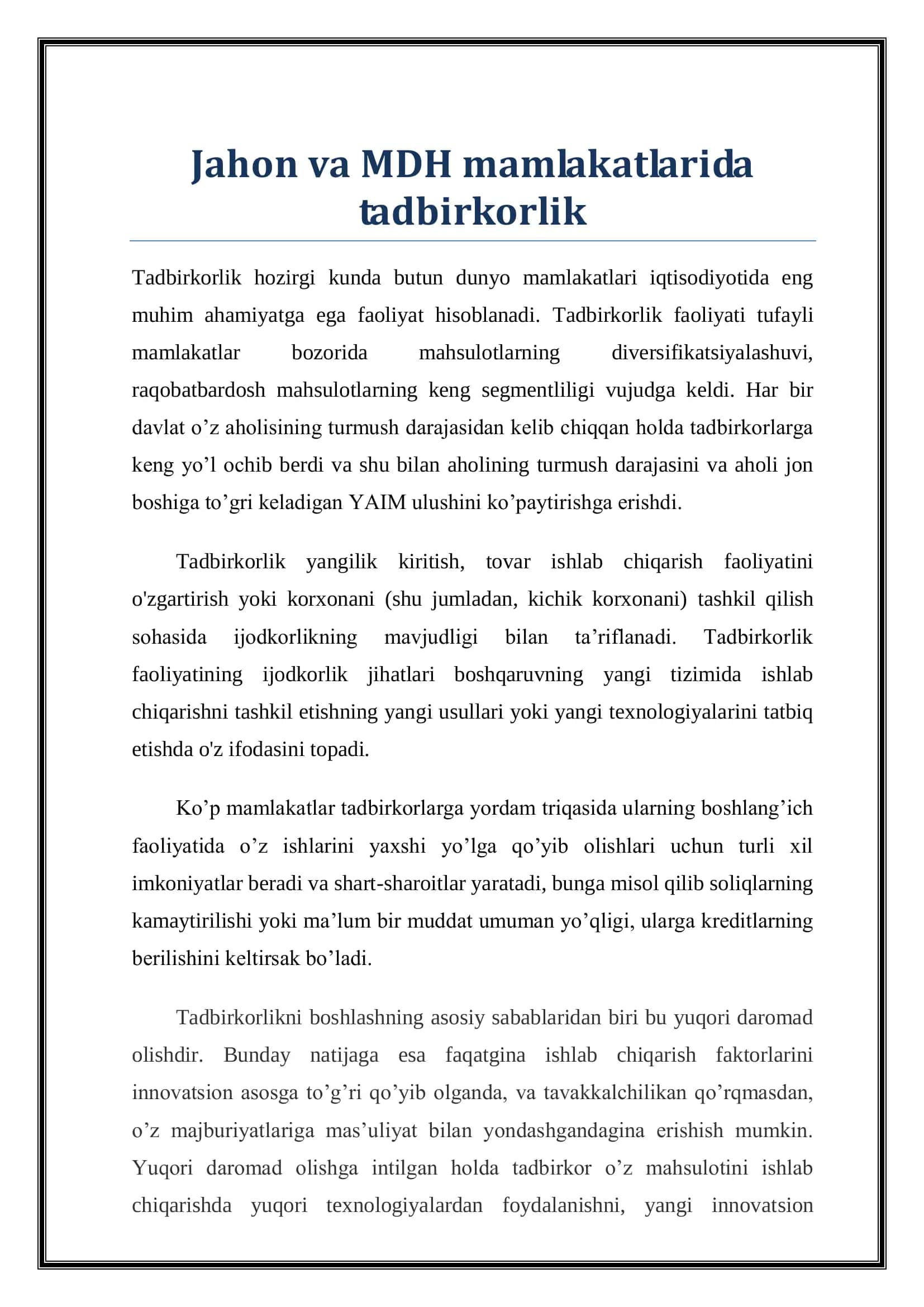 MDH mamlakatlarida tadbirkorlik faoliyatining rivojlanishi 3