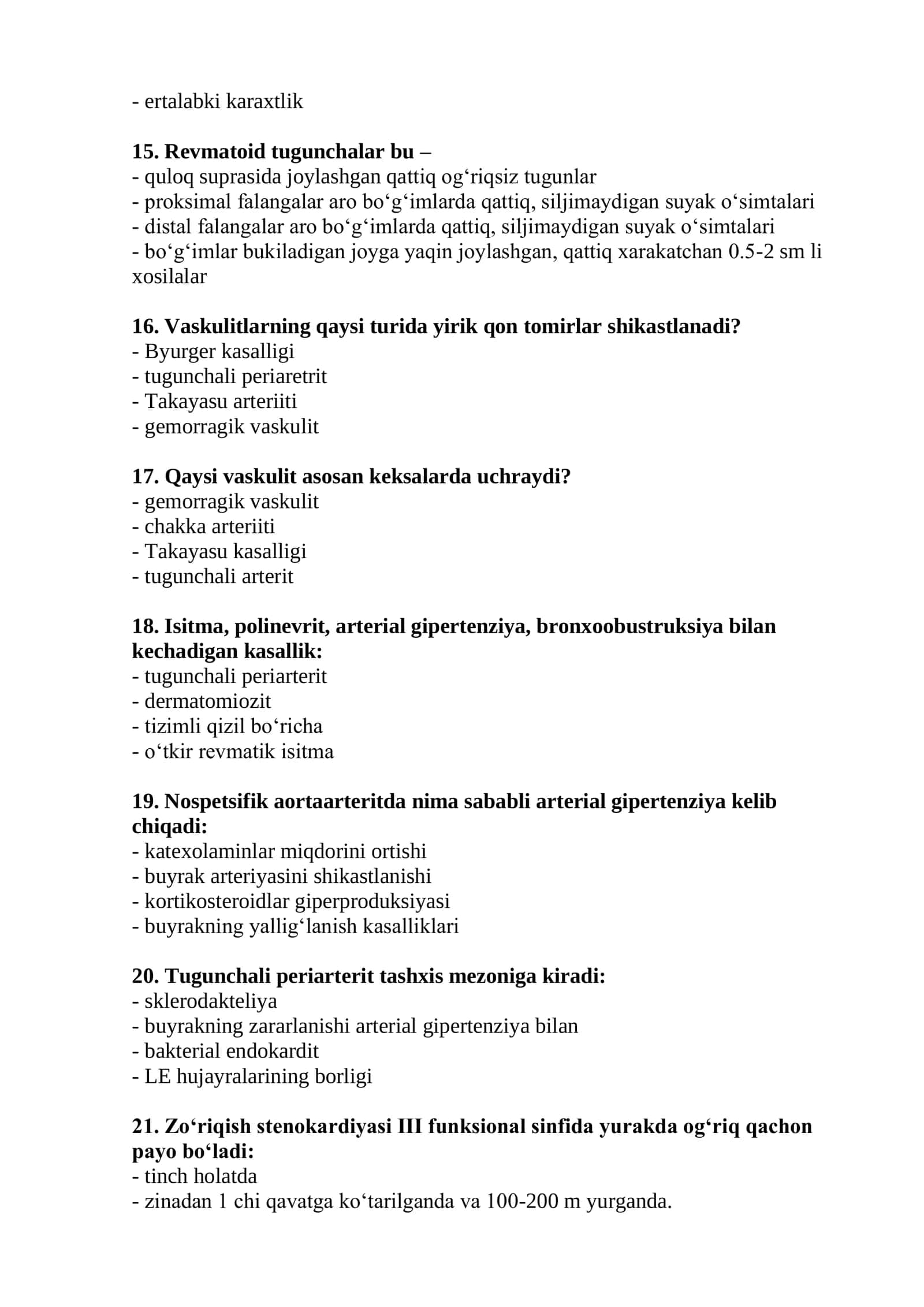 Terapiya Mutaxassisligi bo'yicha test savollari ro'yxati 3