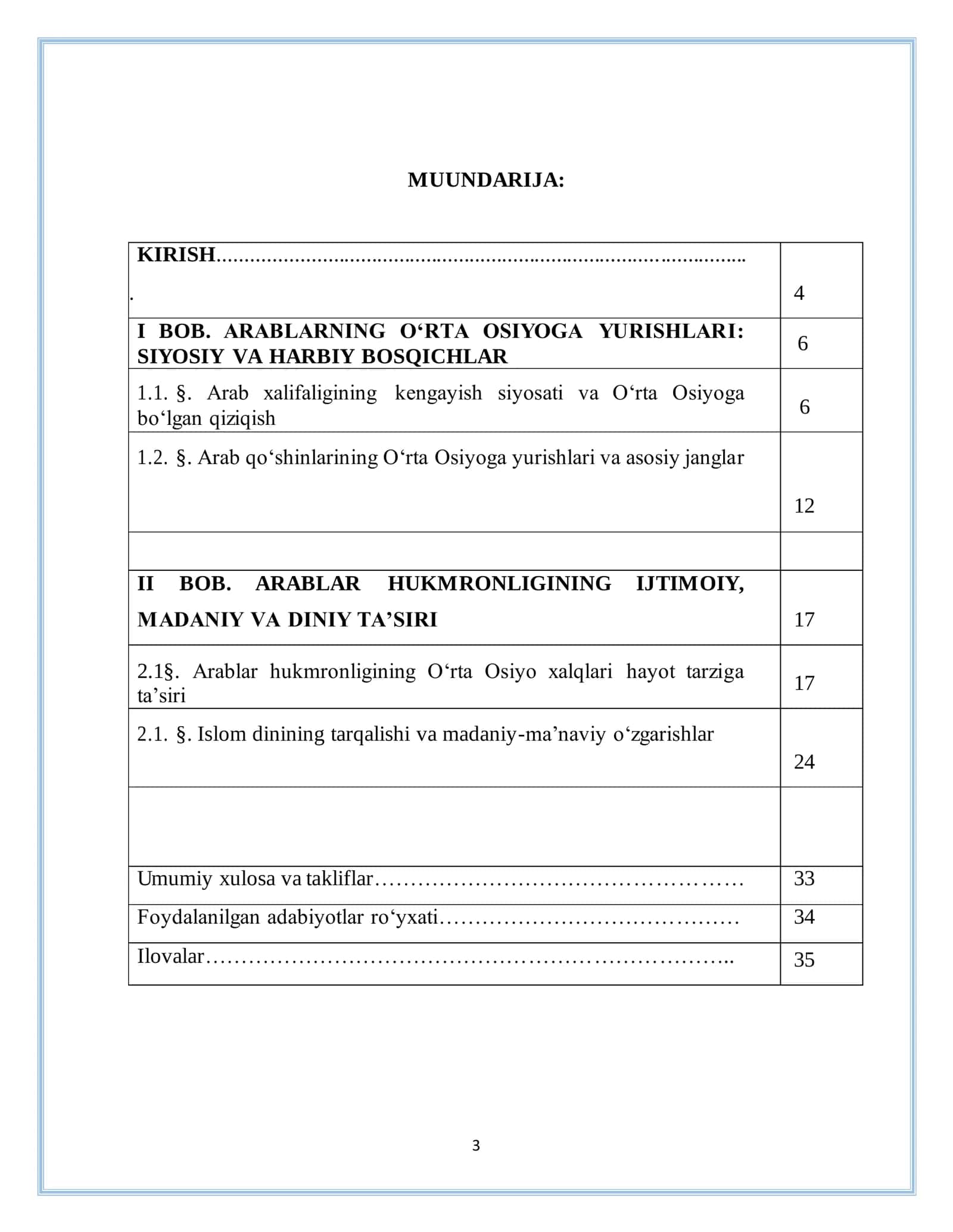 O‘ZBEKISTON TARIXIDAN KURS ISHI 3