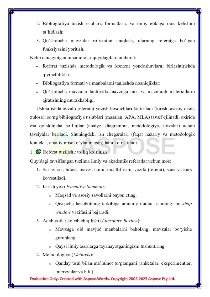 Referatlar, bibliografiya va qo'shimcha mavzular haqida amaliy loyiha 3