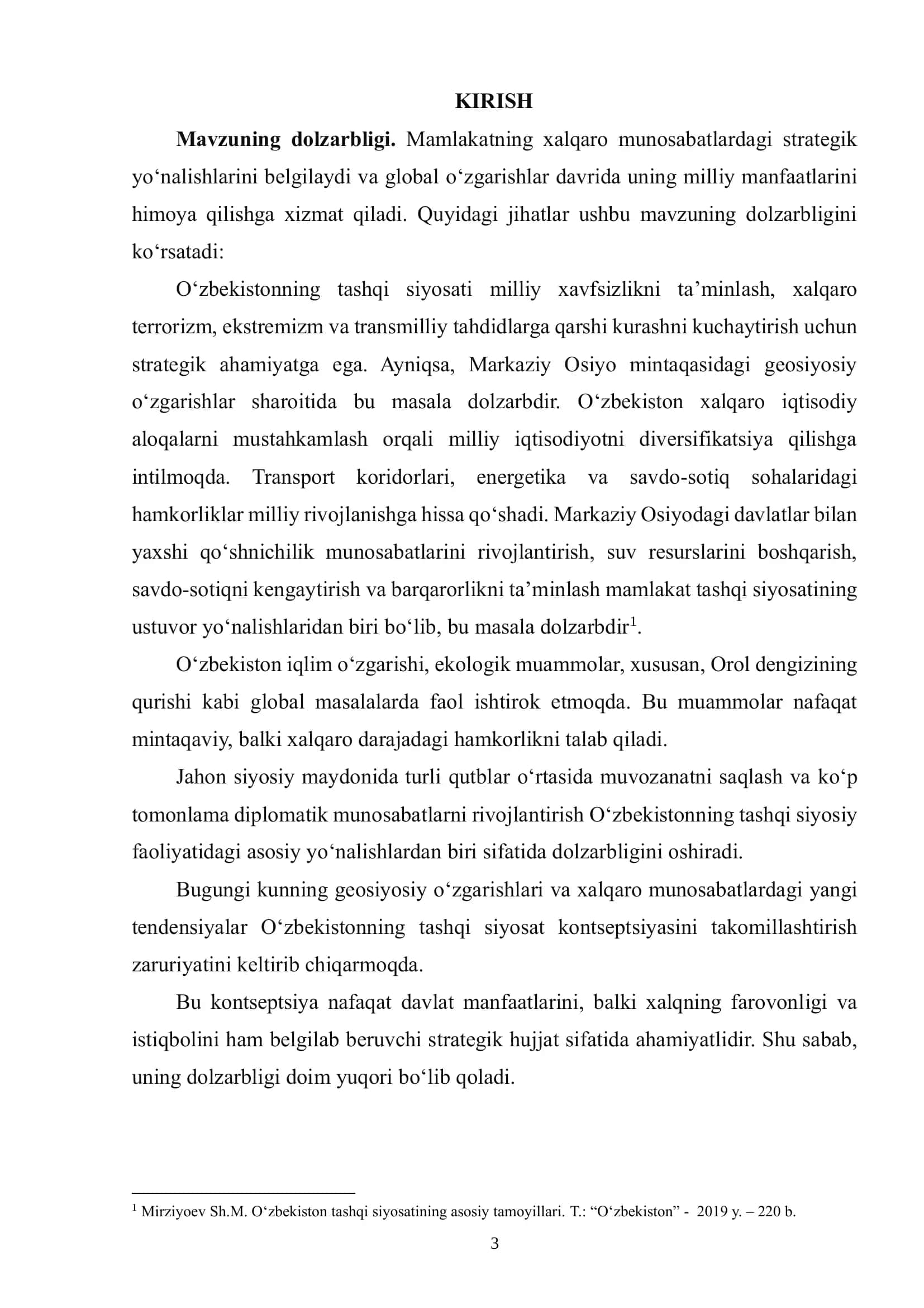 O‘ZBEKISTON RESPUBLIKASINING TASHQI SIYOSIY FAOLIYATI KONTSEPTSIYASI 3