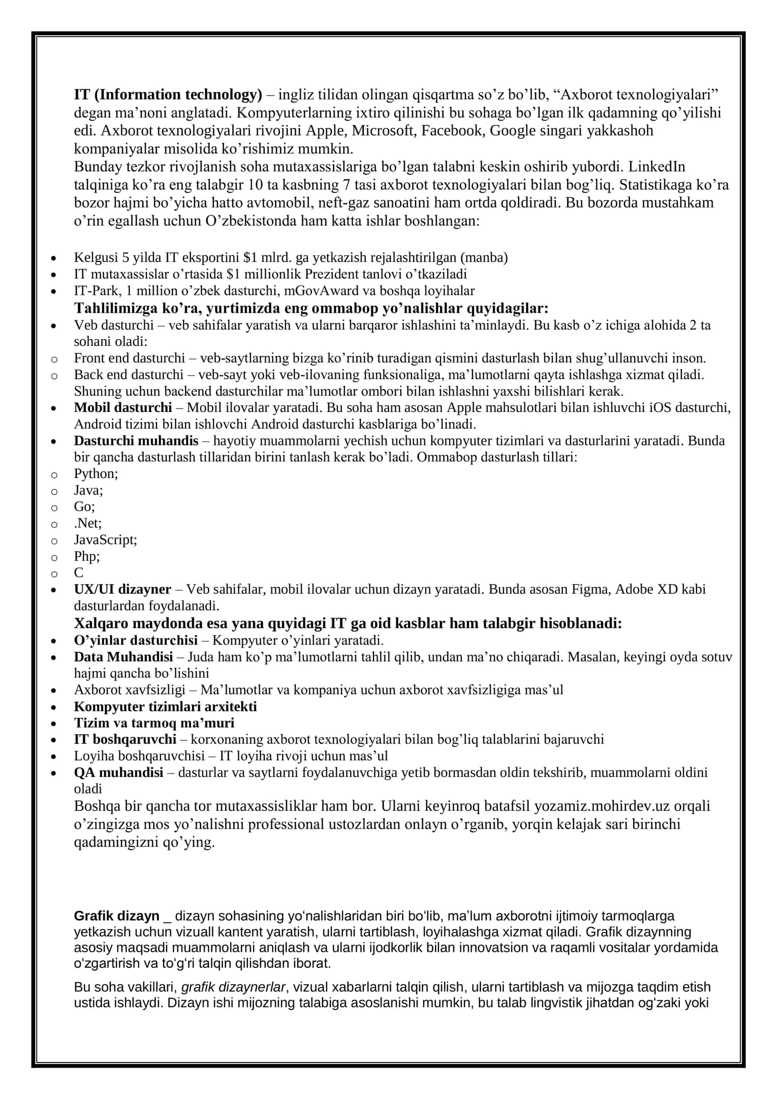 IT sohasi. Sohadagi yangiliklar 3