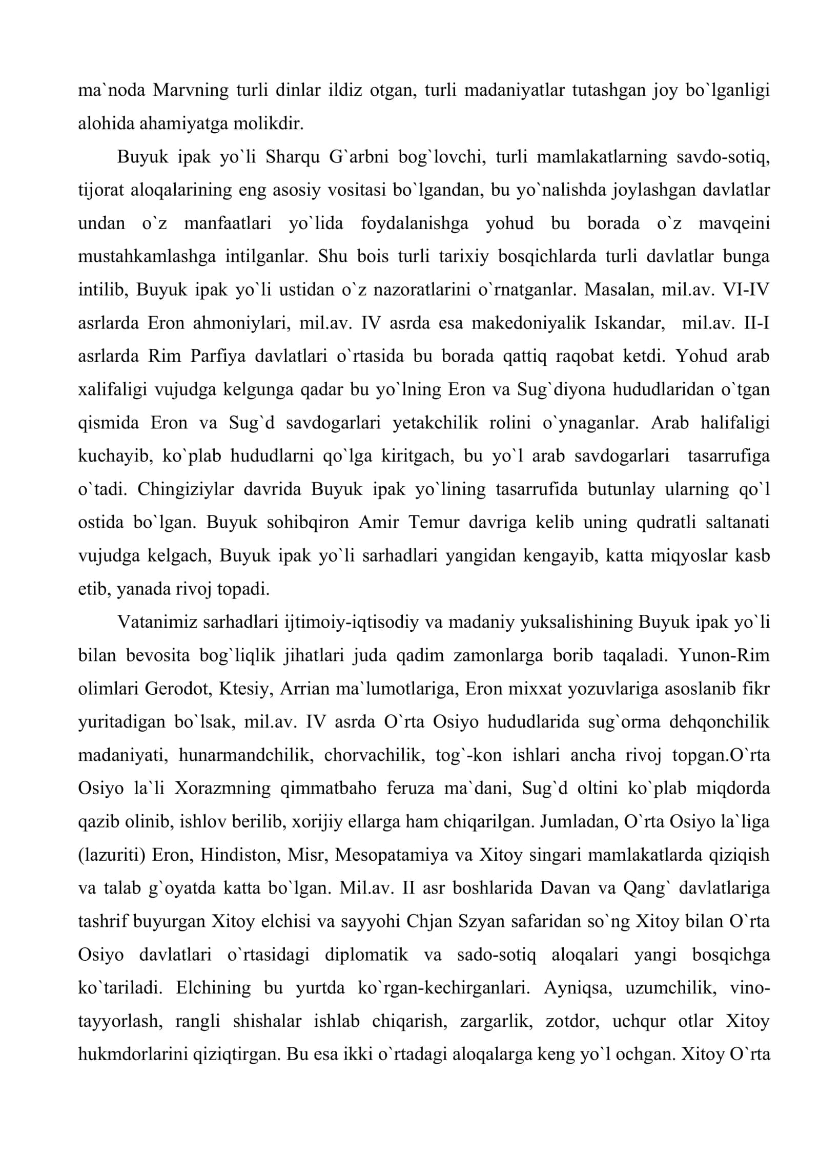 Buyuk Ipak yo`lining shakllanishi va rivojlanish bosqichlari 3