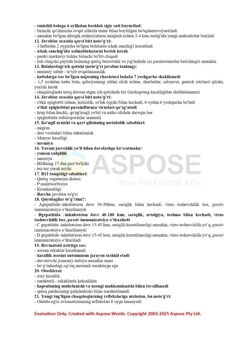Oilaviy shifokorlik mutaxassisligi bo‘yicha umumiy amaliyot test savollari (2024) 3