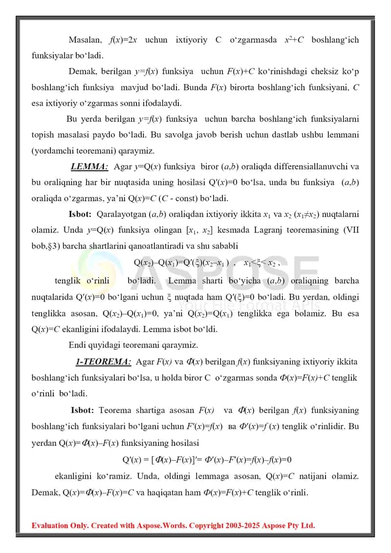 Boshlang‘ich funksiya va aniqmas integral. xossalari. Integrallar jadvali 3