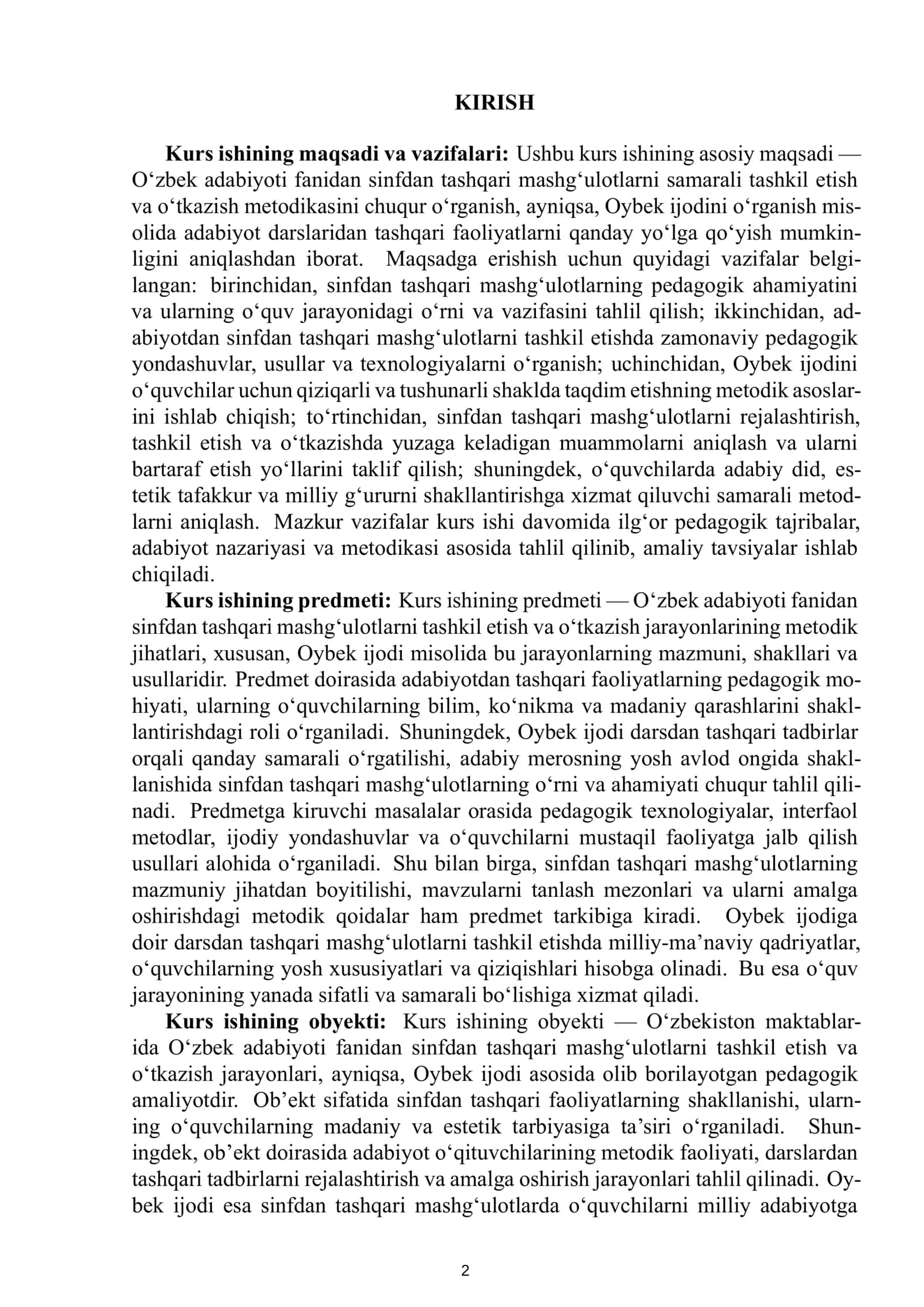 OʻZBEK ADABIYOTINI OʻQITISH METODIKASI FANIDAN TAYYORLAGAN KURS ISHI 3