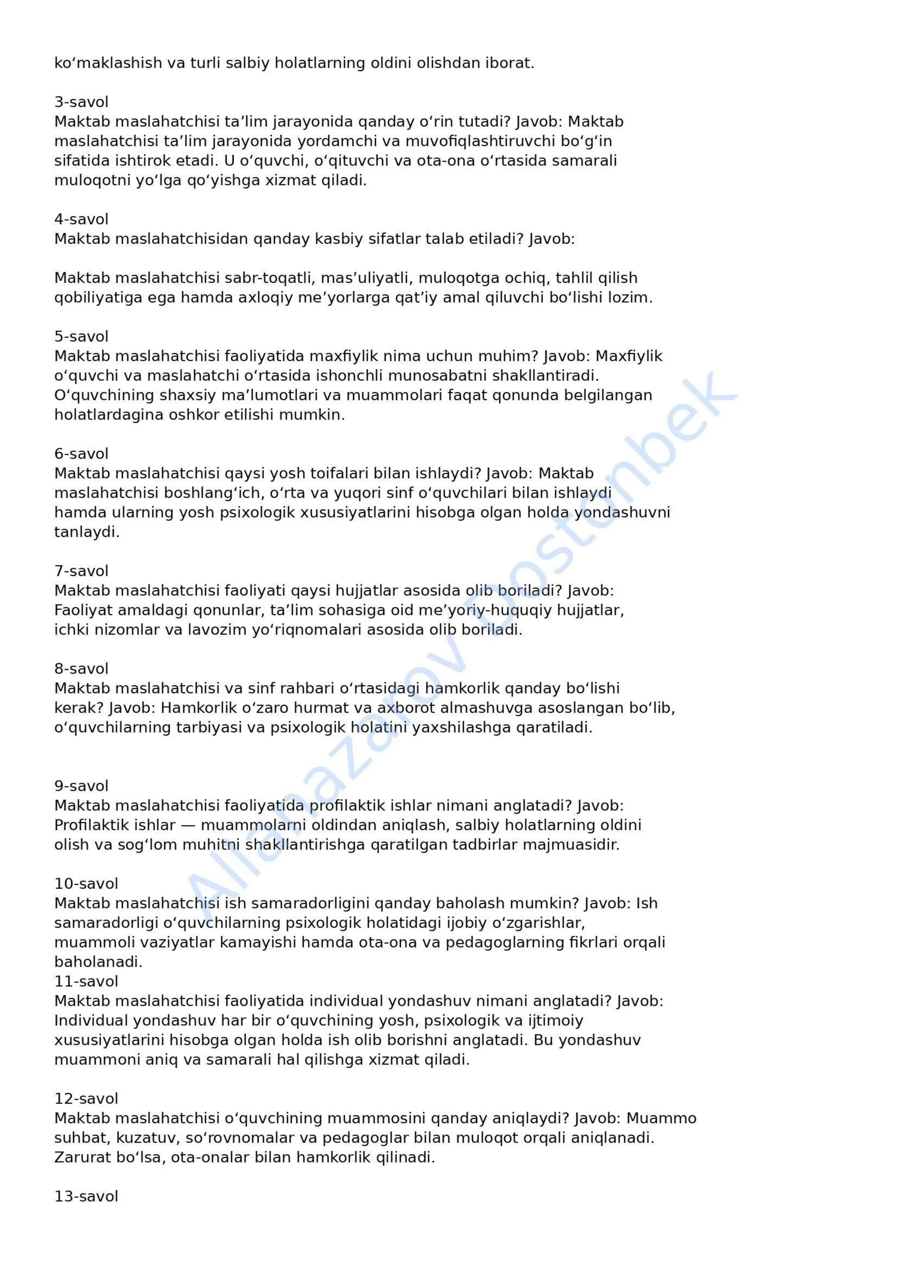 Maktab maslahatchisi uchun suhbat savollari (600 ta) – suhbatga tayyorlanish uchun PDF 3