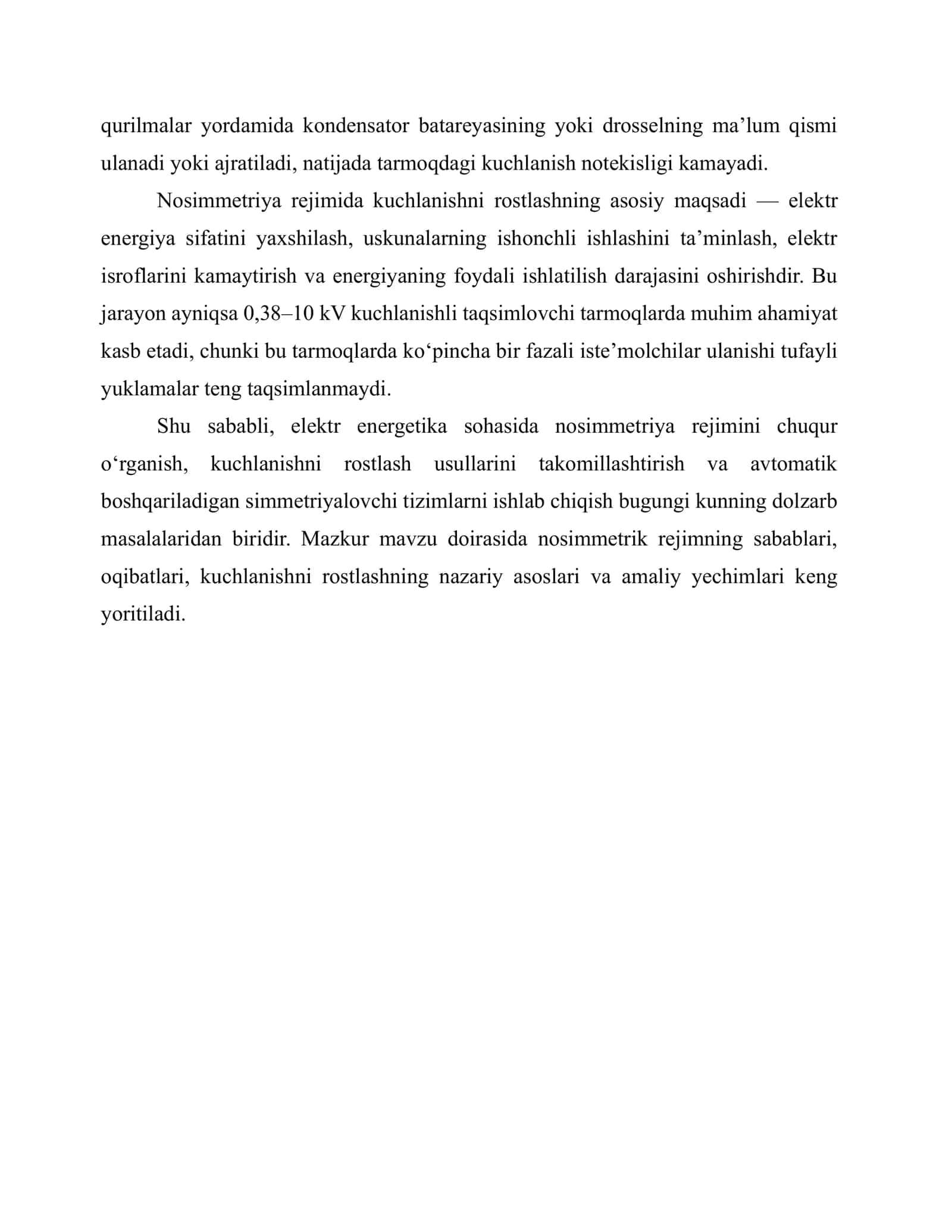Nosimetriya rejimda kuchlanishni rostlash 3