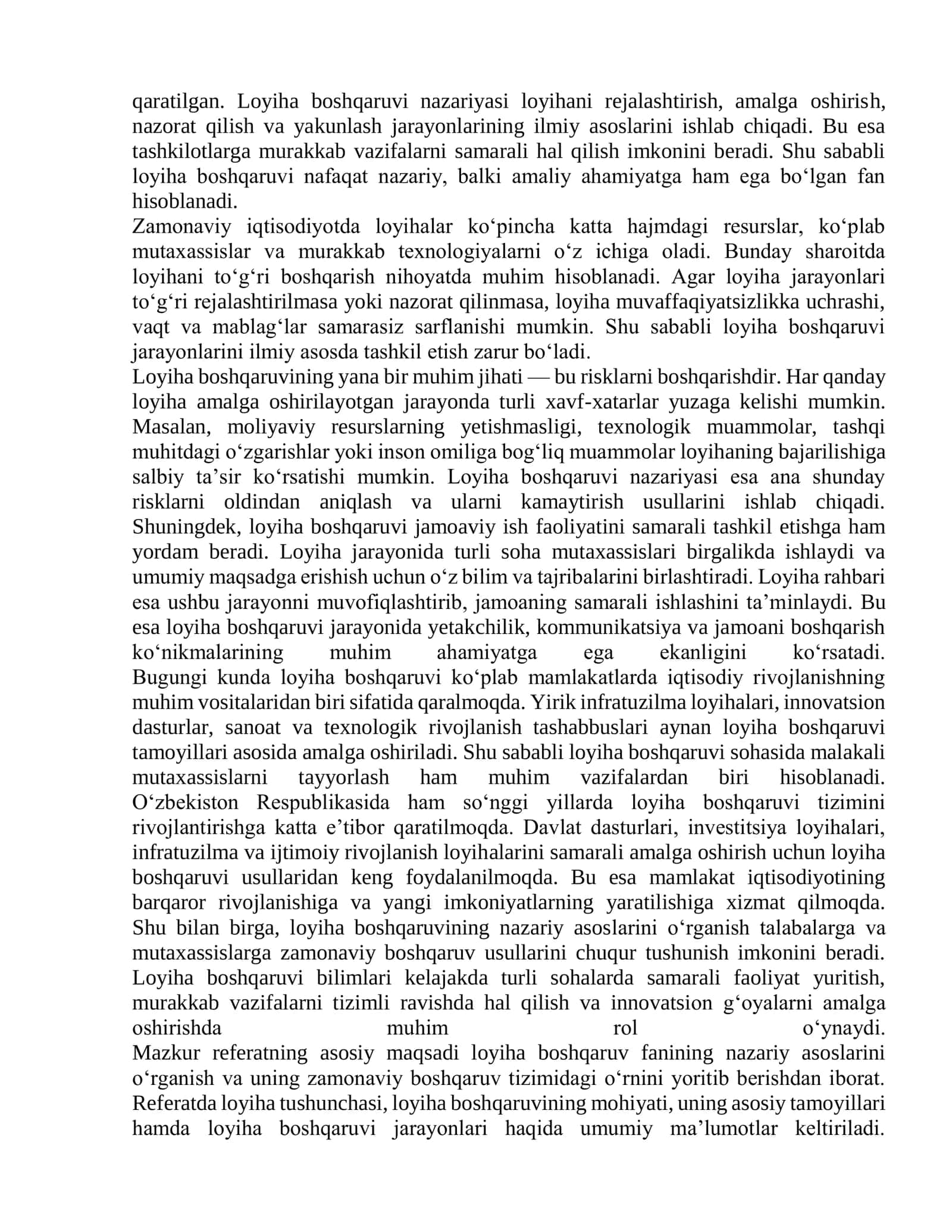 Loyiha boshqaruvi tushunchasi va uning mohiyati 3