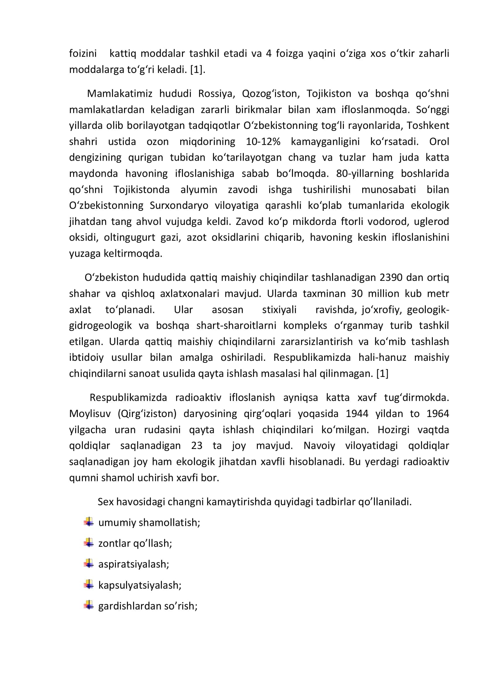 Sanoat korxonalaridan atmosferaga chiqayotgan ifloslantiruvchi moddalarni tozalash usullari 3