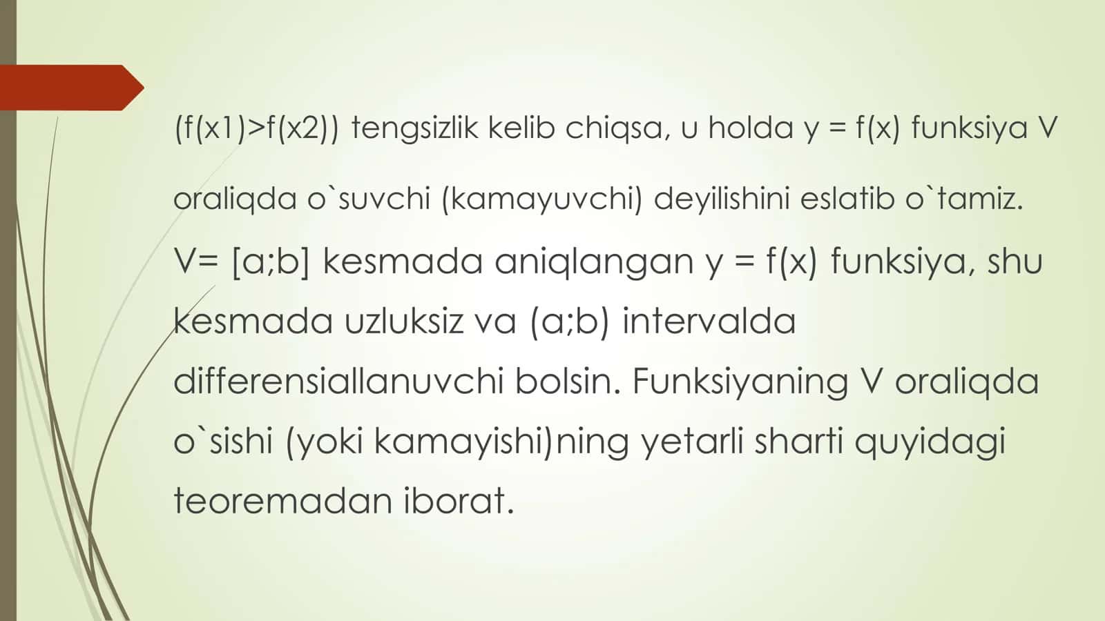 BIR O’ZGARUVCHI FUNKSIYANI TO’LA TEKSHIRISH 3