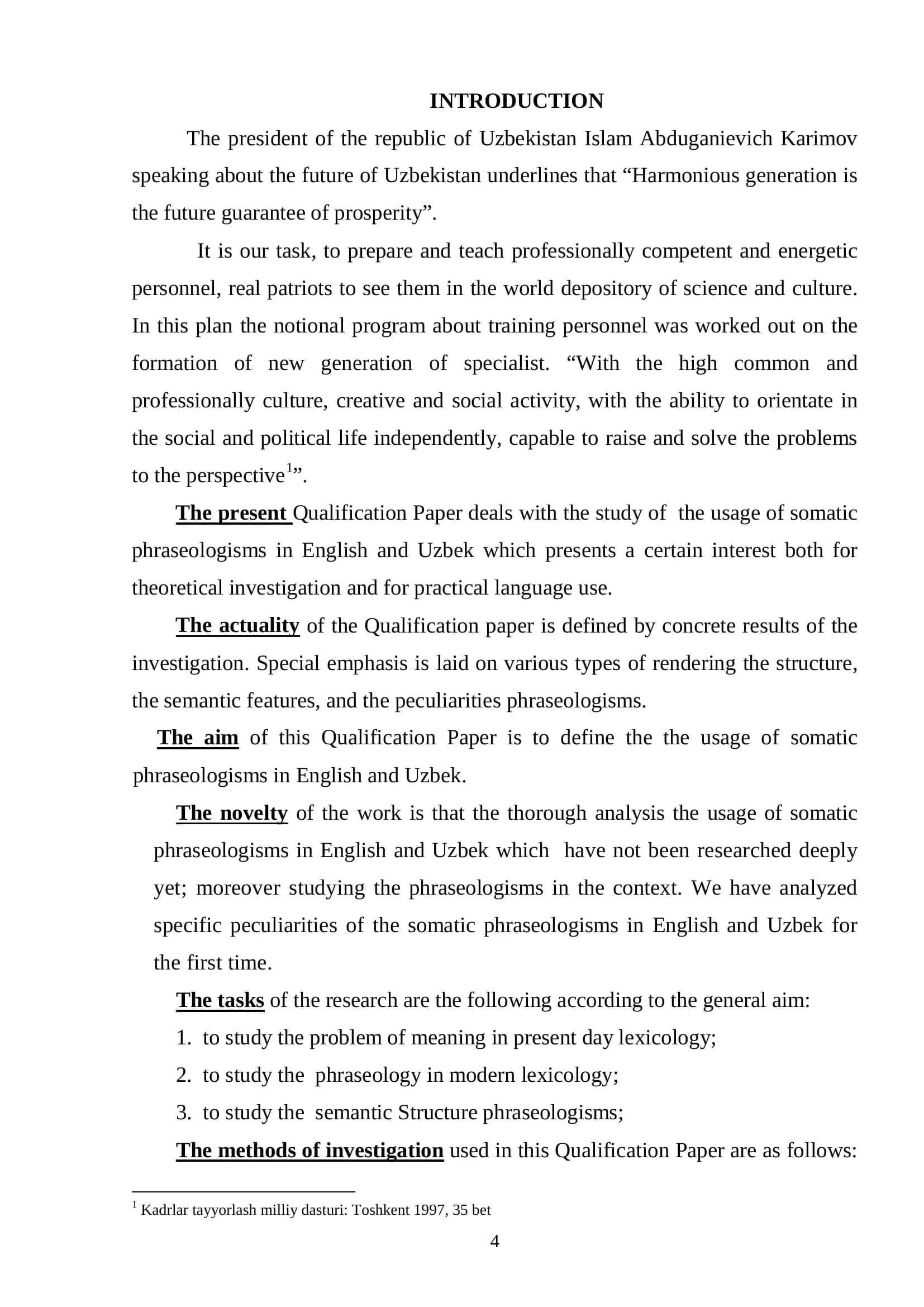 On the qualification paper of the topic "The usage somatic phraseologies in English and Uzbek" 3