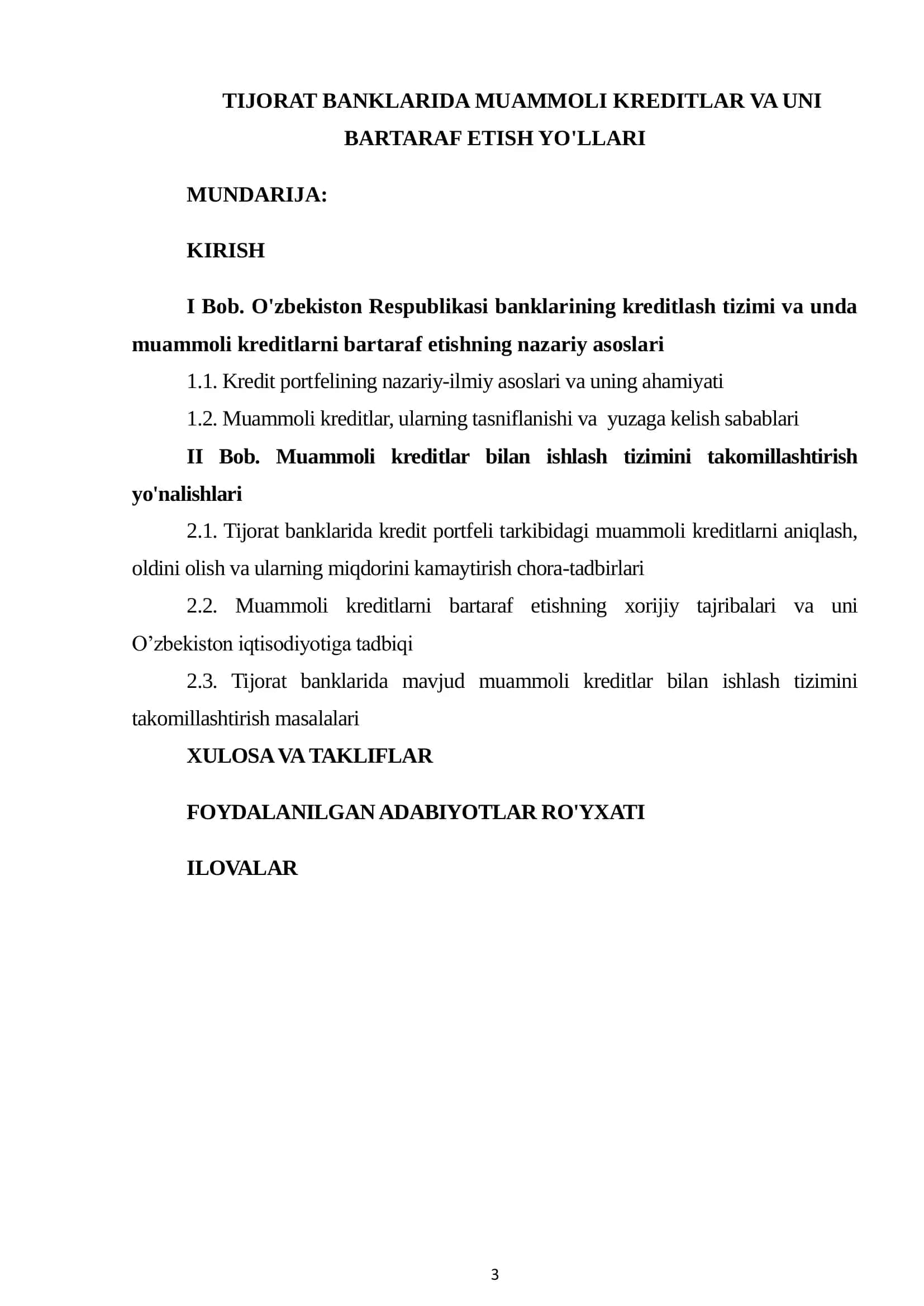 TIJORAT BANKLARIDA MUAMMOLI KREDITLAR VA UNI BARTARAF QILISHI YO'LLLARI 3
