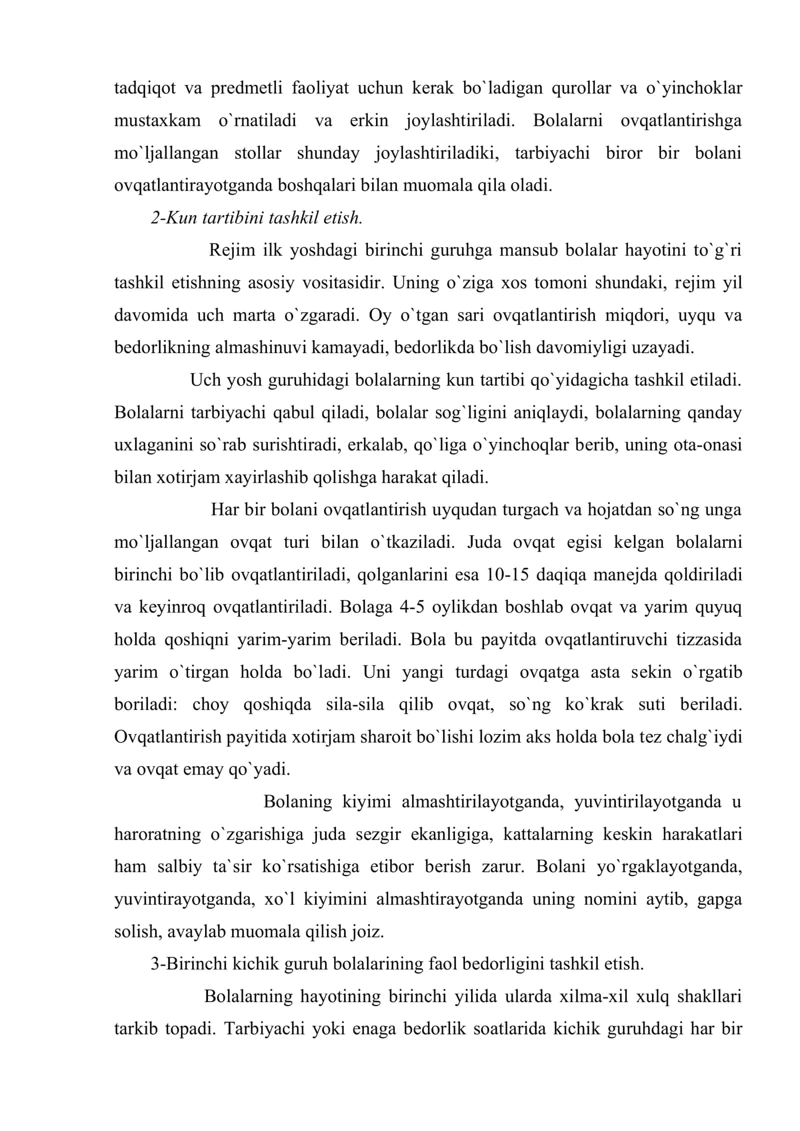 Ilk yoshdagi birinchi guruh bolalari hayotini tashkil etishning o`ziga xos xususiyatlari 3