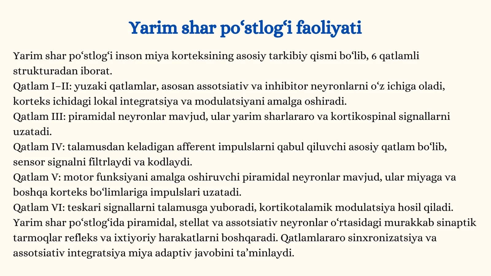 Bosh miya turli bo'limlari faoliyatini o'rganish. Boshmiya yarim sharlar po'stlogʻining fiziologiyas 3