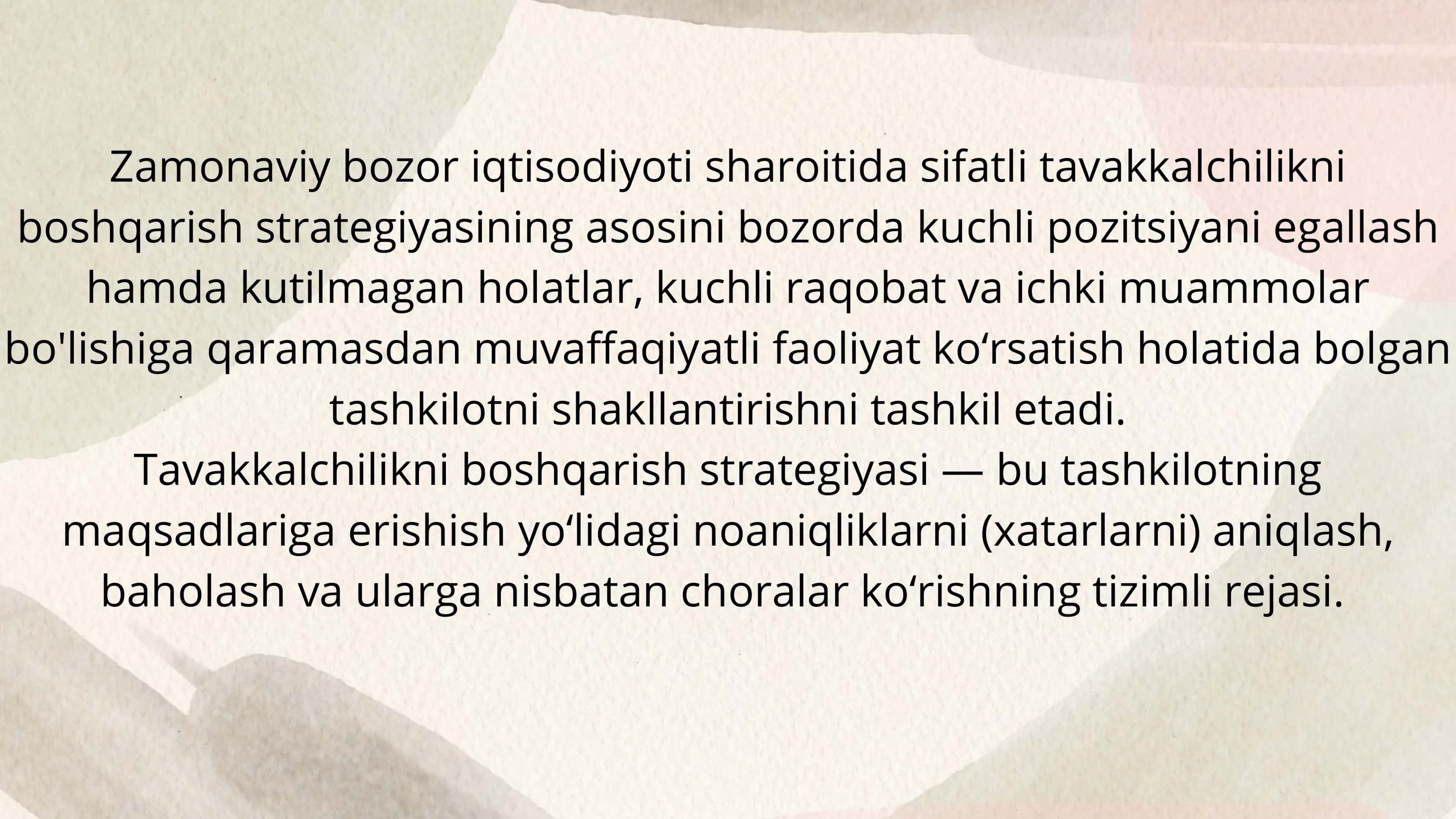 Tavakkalchilikni boshqarish strategiyasi 3