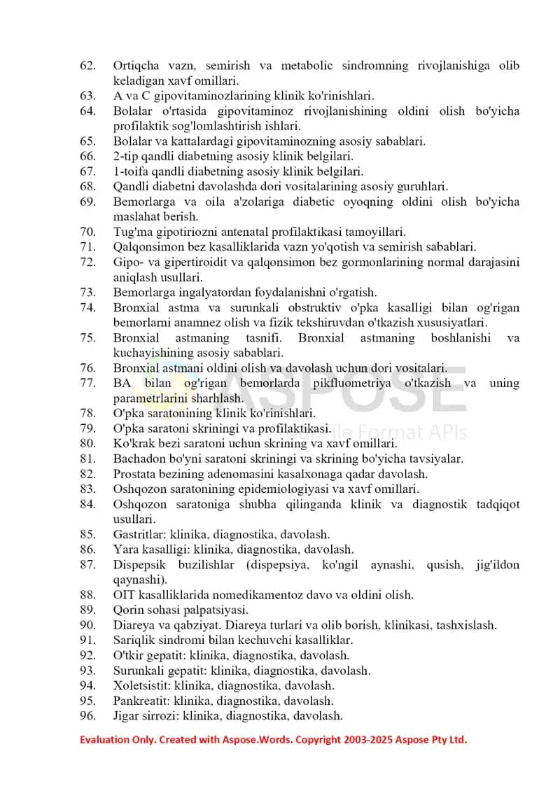 Oilaviy shiforkorlik Og'zaki savollar ro'yxati Argos 3