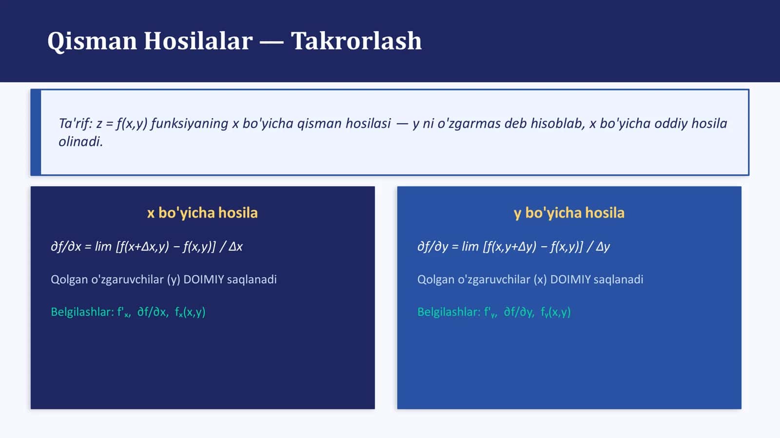 Yuqori Tartibli Hosilalar 3