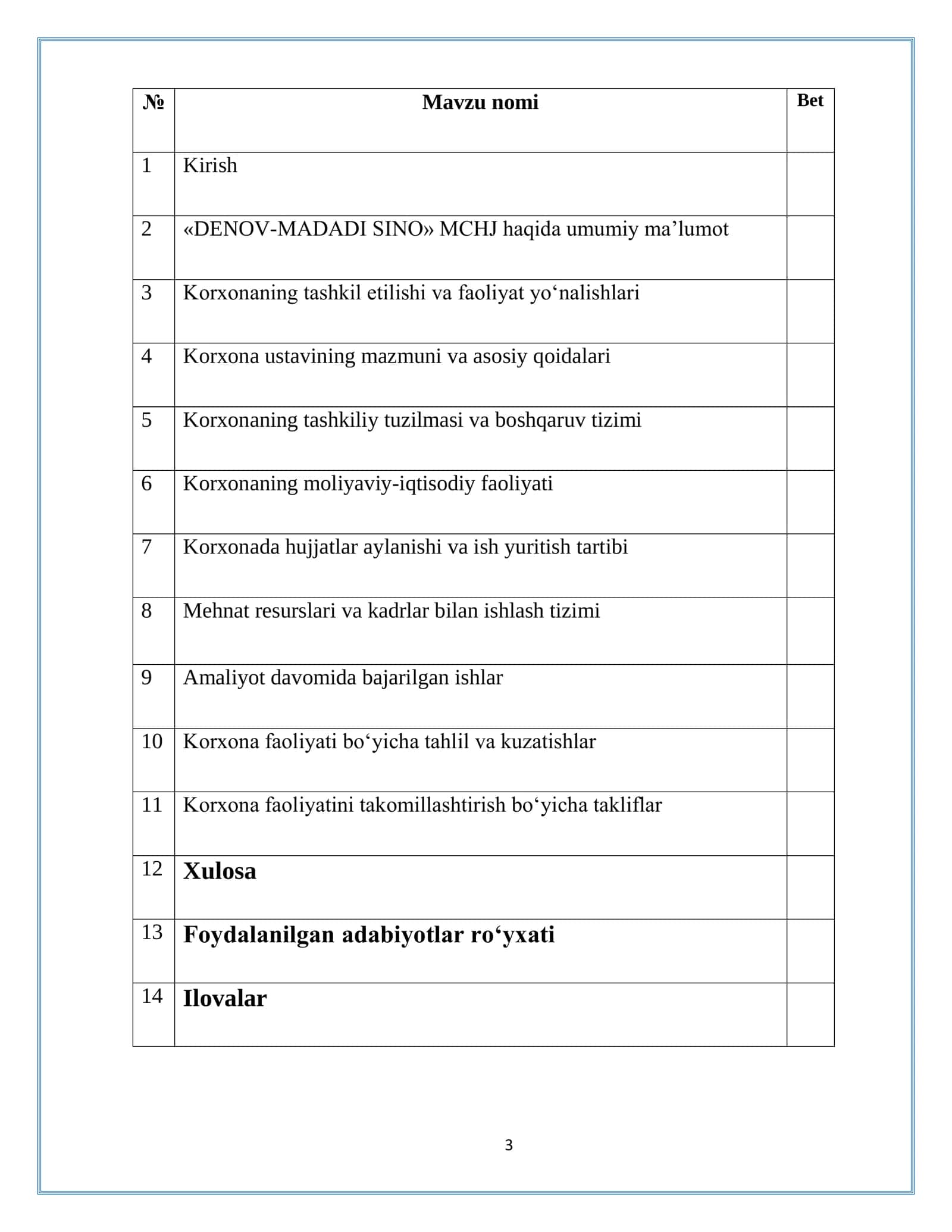 MADADI SINO DENOV MCHJ haqida umumiy ma’lumot hamada amalyot hisoboti 3
