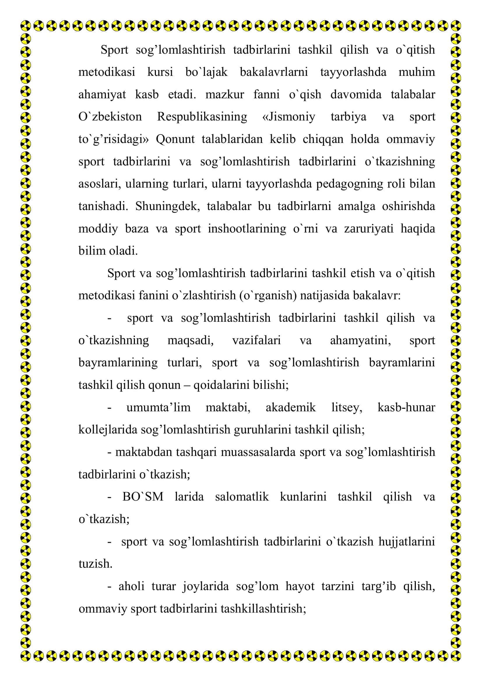 SPORT VA SOG’LOMLASHTIRISH TADBIRLARINI TASHKIL ETISH VA O’TKAZISH METODIKASI 3