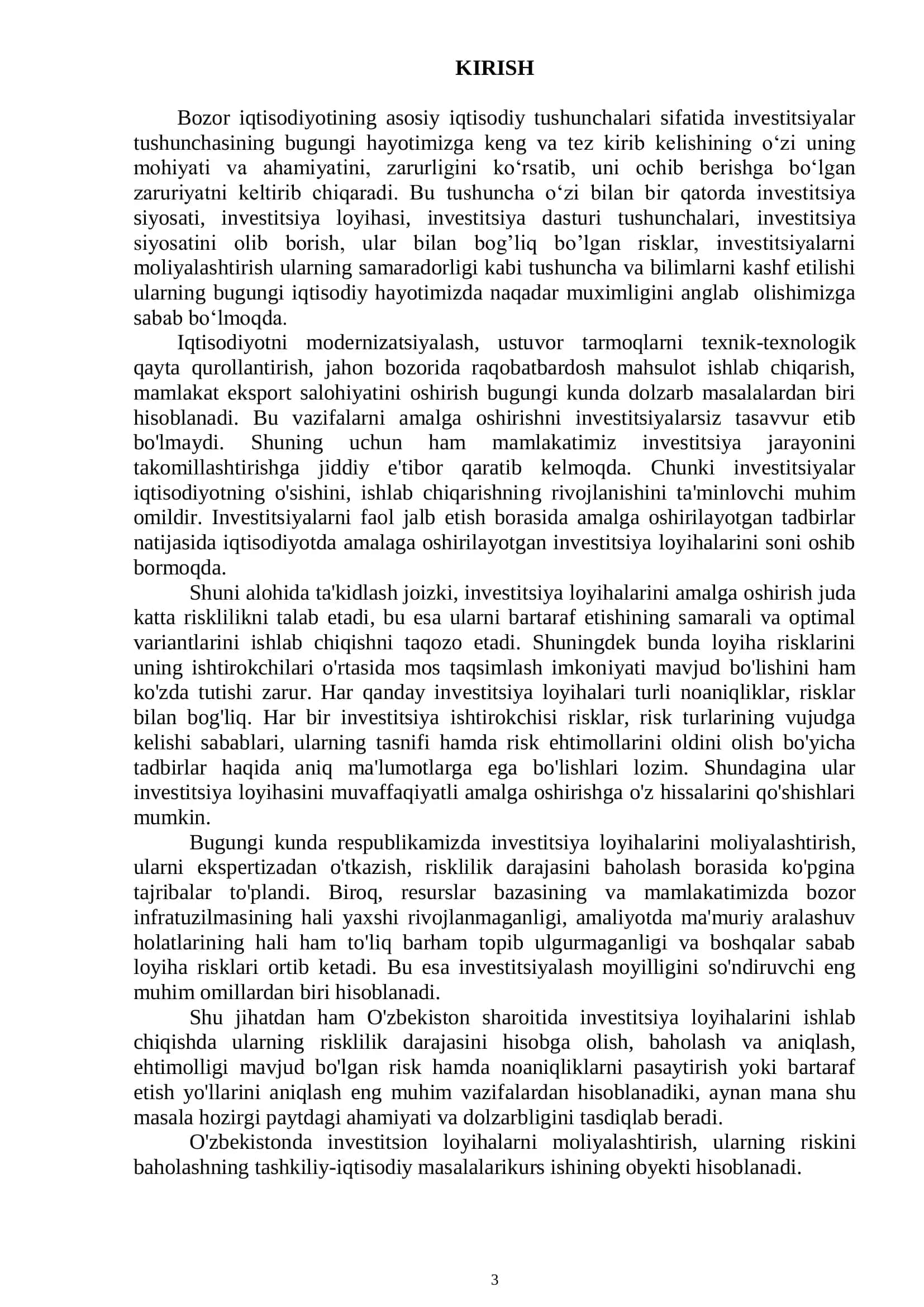 Investitsiya risklari xarakteristikasi va ularni boshqarish usullari 3