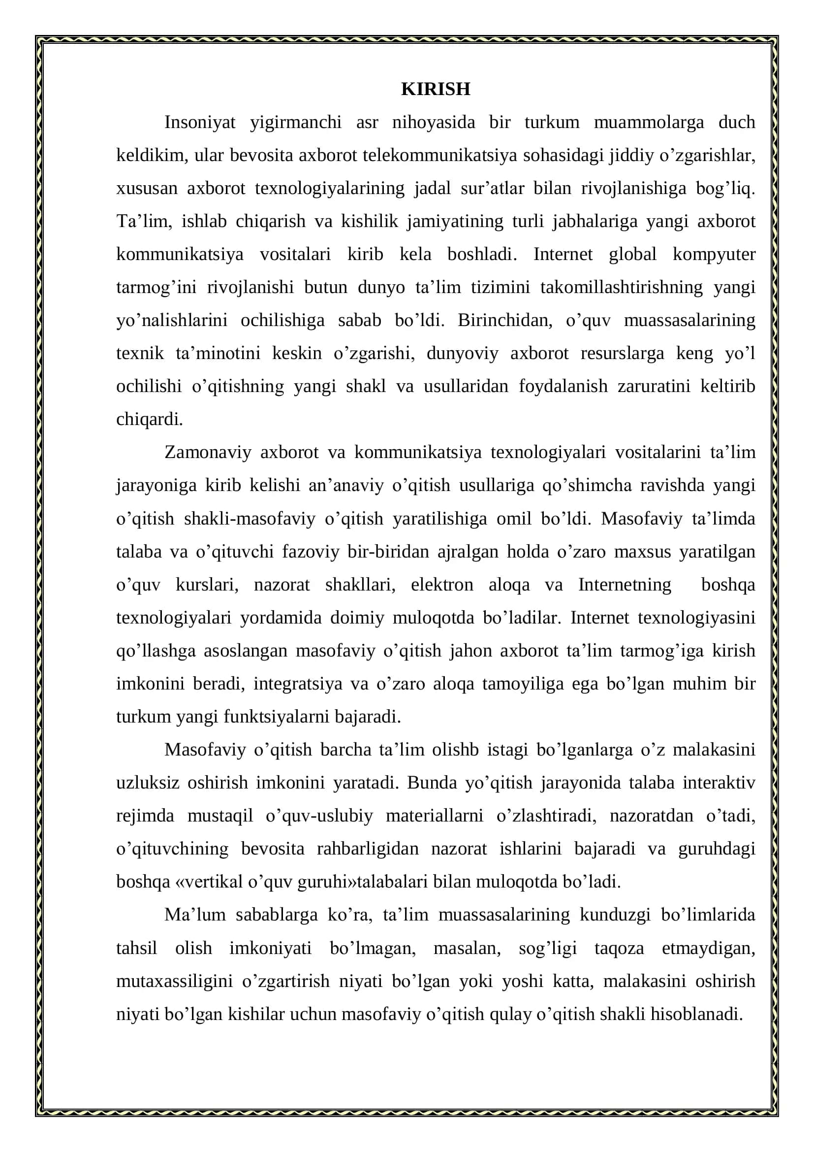 Masofaviy ta’lim texnologiyasi mavzusida MUSTAQIL ISH 3