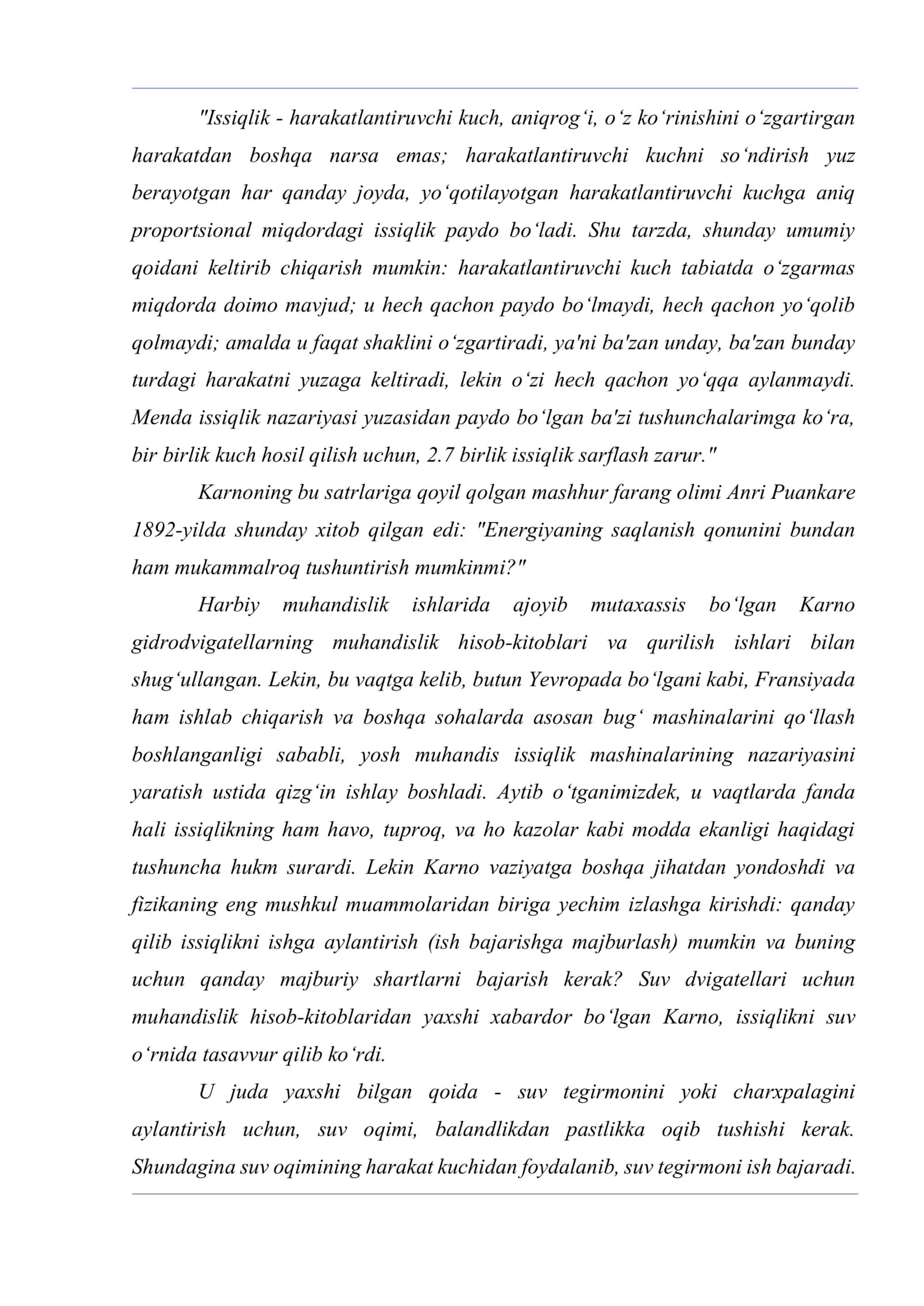Termodinamikaning ikkinchi qonuni. Karno sikli. Issiqlik mashinasining maksimal foydali koeffitsiyenti. Termodinamikaning uchinchi qonuni 3
