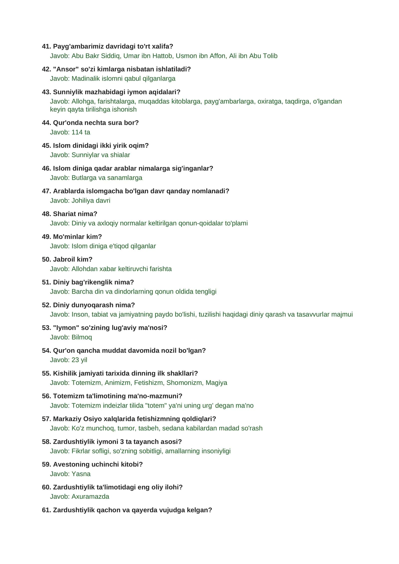 DINSHUNOSLIK - TEST JAVOBLARI 3