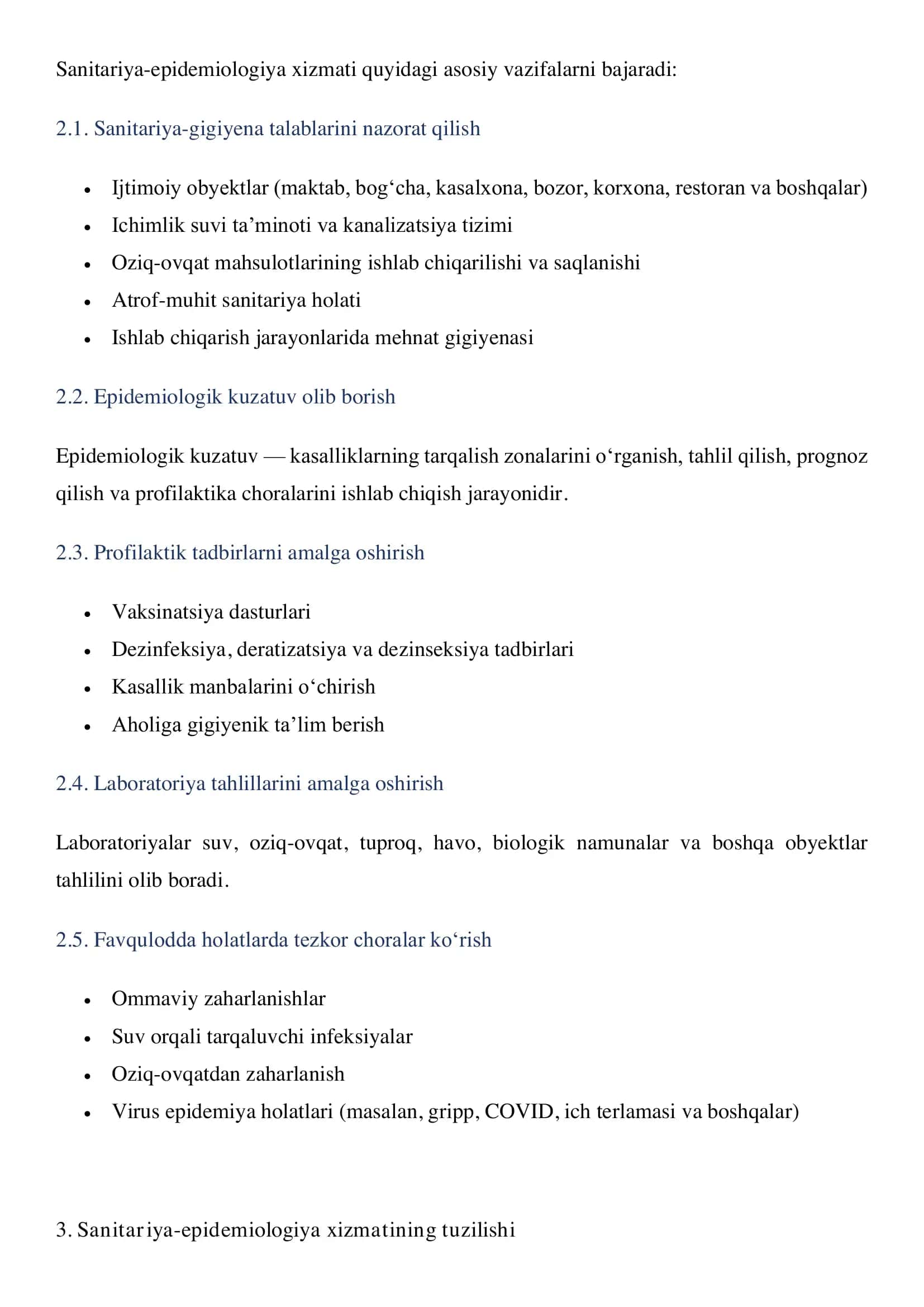 SANITARIYA–EPIDEMIOLOGIYA XIZMATINI UYUSHTIRISH 3