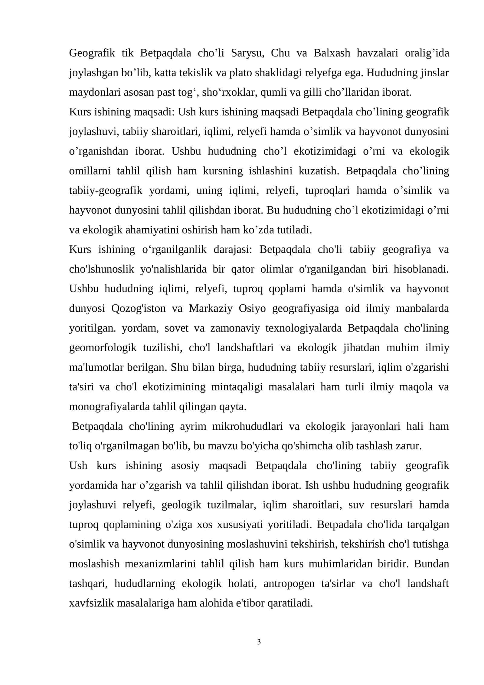 BOB. BETPAQDALA CHO’LINING TABIIY RESURSLARI VA EKOLOGIK XUSUSIYATLARI 3