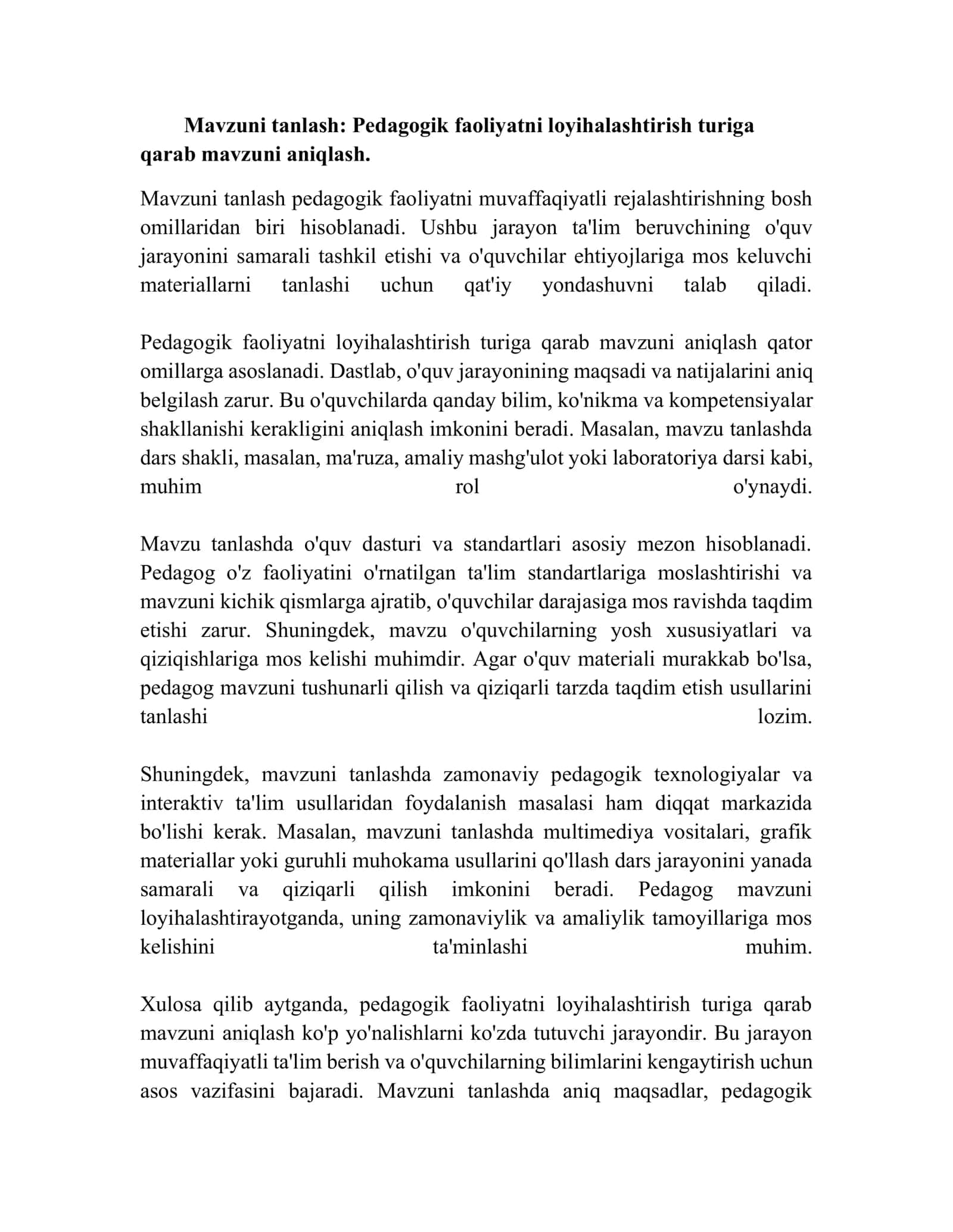 Pedagogik faoliyatni loyihalashtirishturlari 3