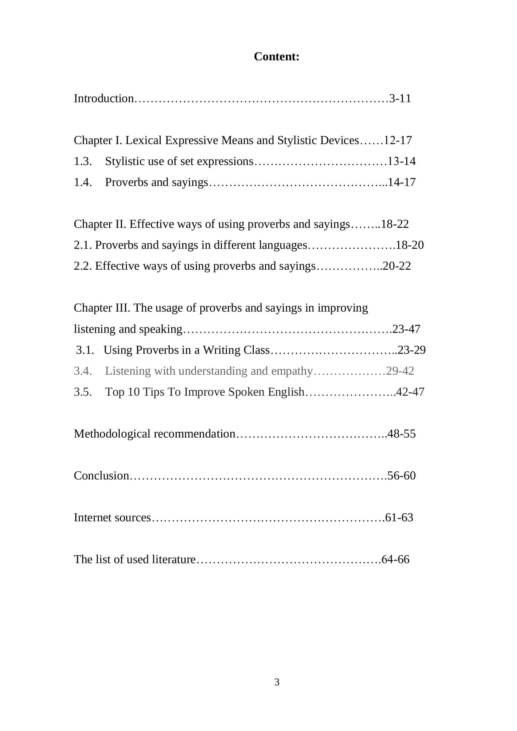 Qualification paper on the theme: “Effective ways of using proverbs and sayings in improving listening and speaking” 3