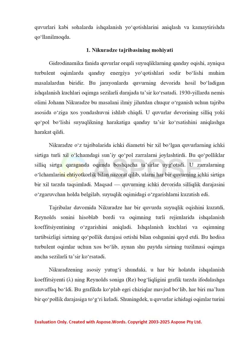 Nikuradze tajribasi va grafigi 3