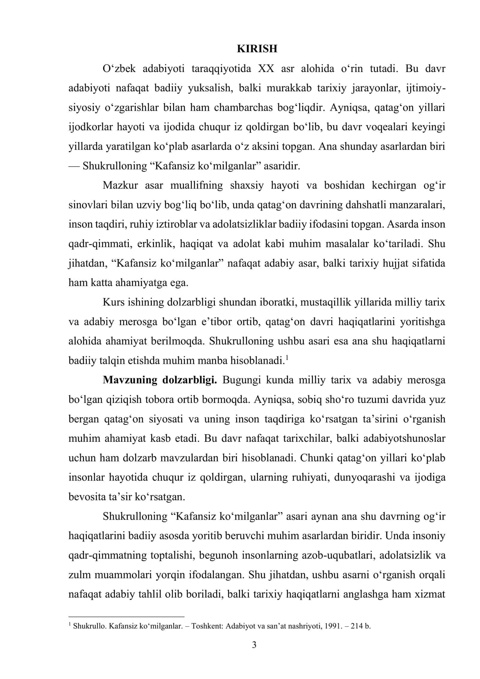 Shukrullo “Kafansiz ko‘milganlar” asari 3