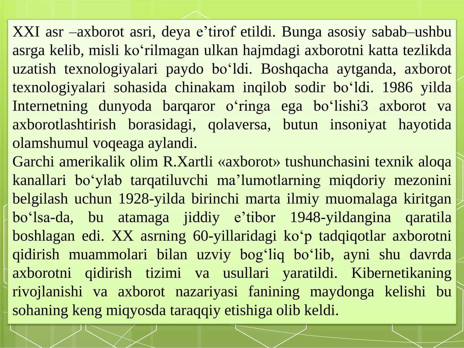 AXBOROTNING JAMIYATDAGI O„RNI VA AHAMIYATI 3